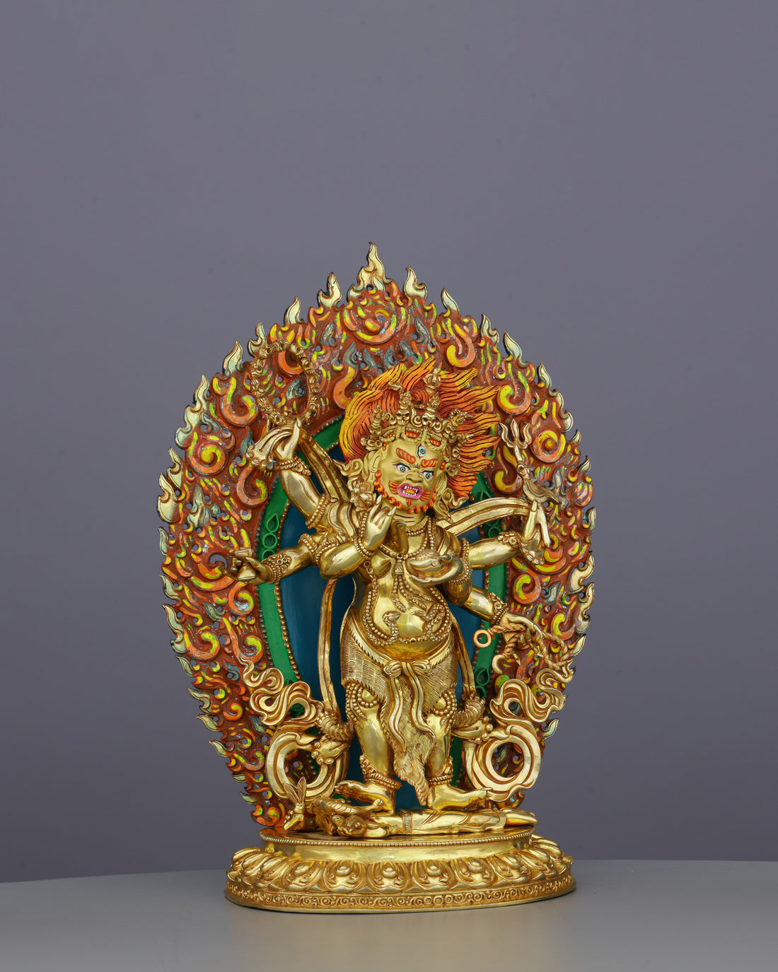 Fierce Compassion Embodied | Handcrafted Nepalese Six Armed White Mahakala Statue - Handcrafted Buddhist Statue - Authentic Sacred Art