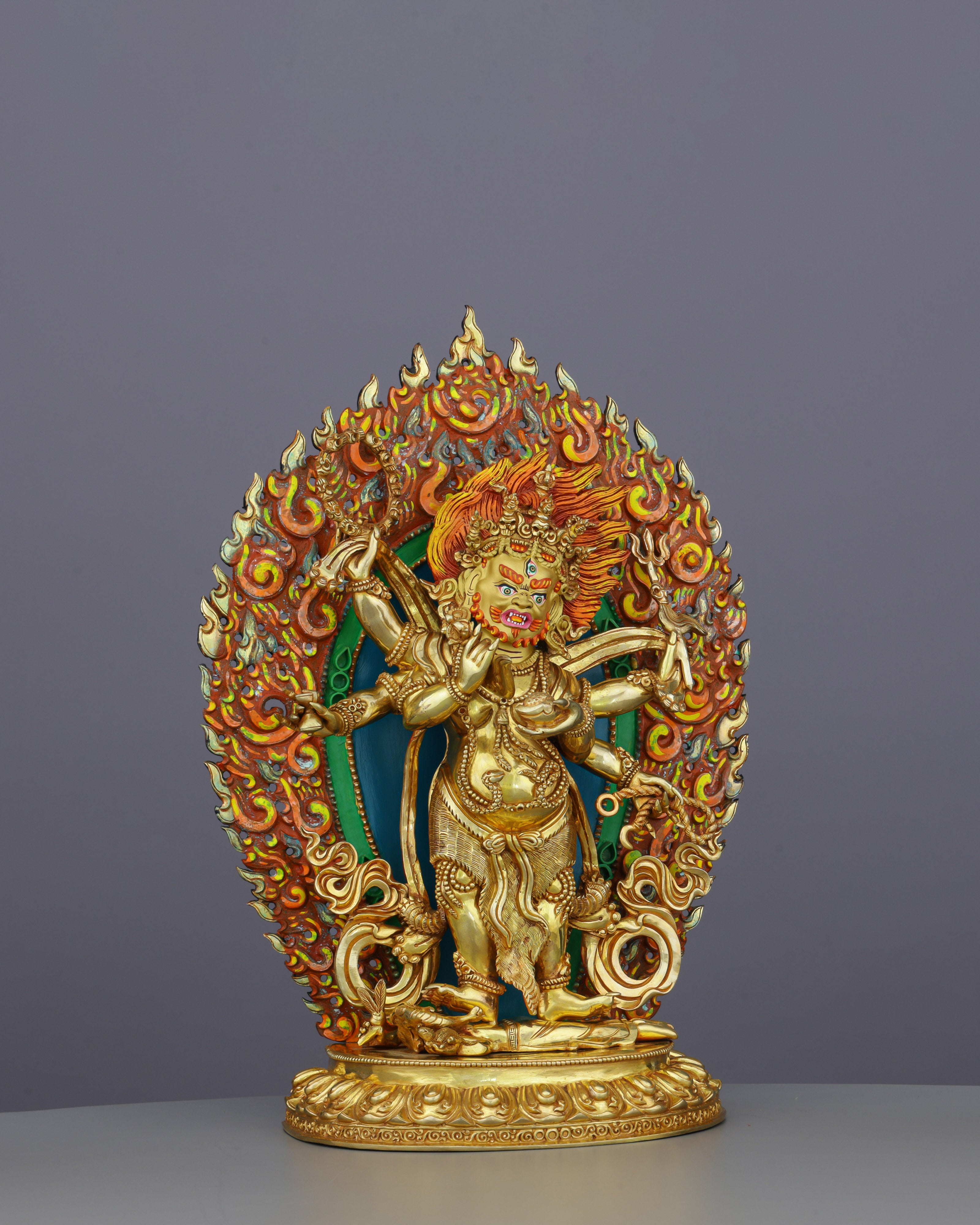 Fierce Compassion Embodied | Handcrafted Nepalese Six Armed White Mahakala Statue