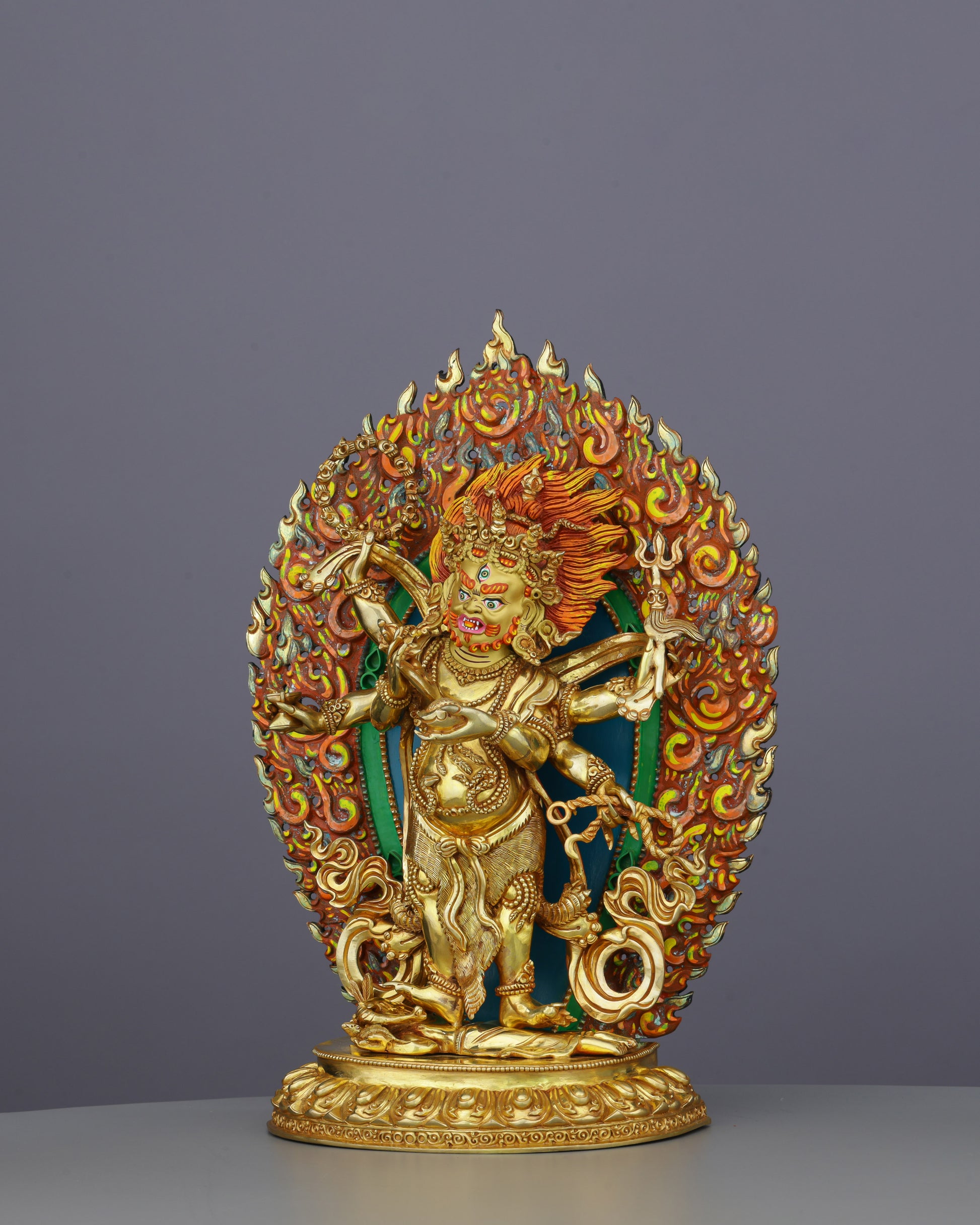 Fierce Compassion Embodied | Handcrafted Nepalese Six Armed White Mahakala Statue - Authentic Handcrafted Statue