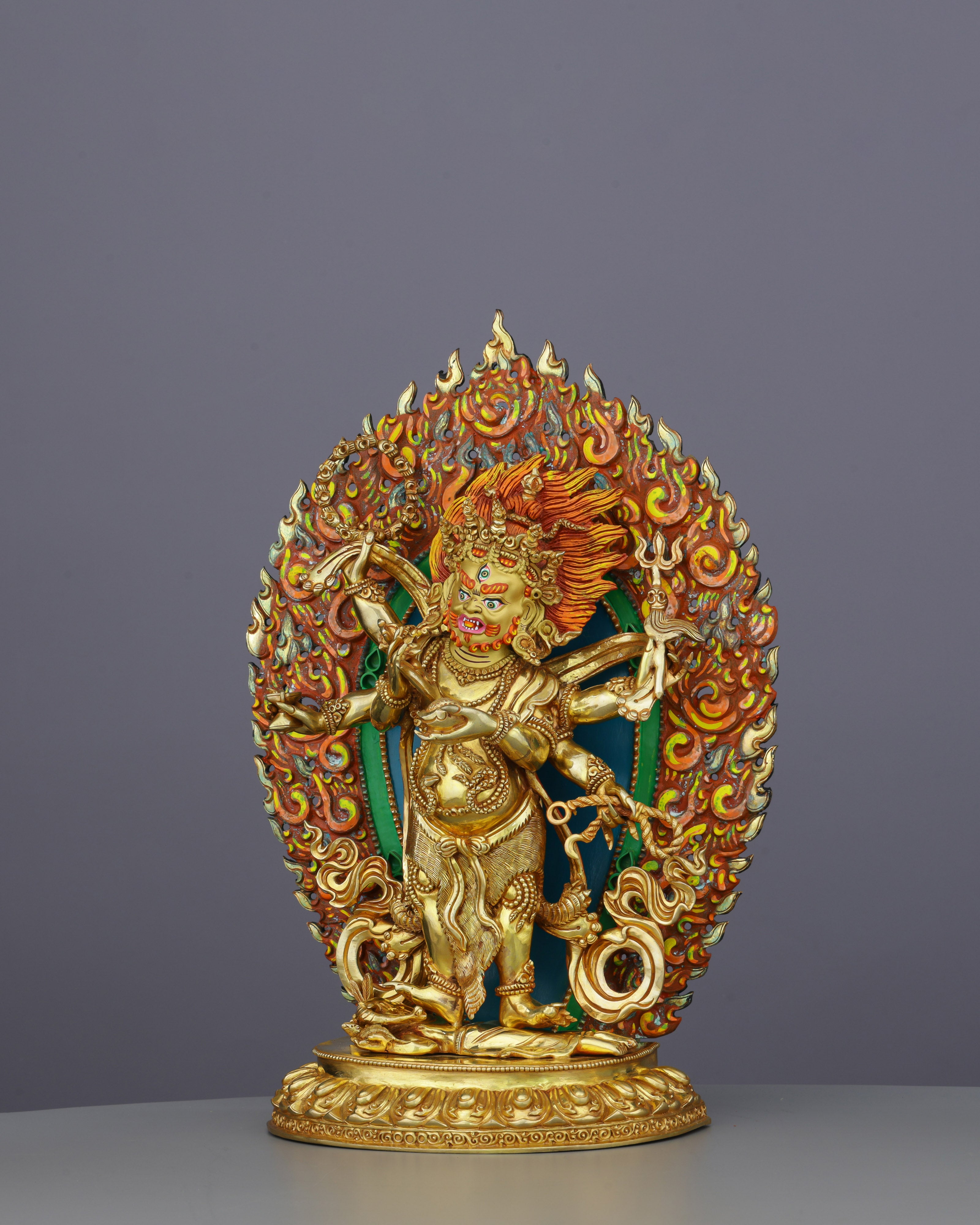 Fierce Compassion Embodied | Handcrafted Nepalese Six Armed White Mahakala Statue