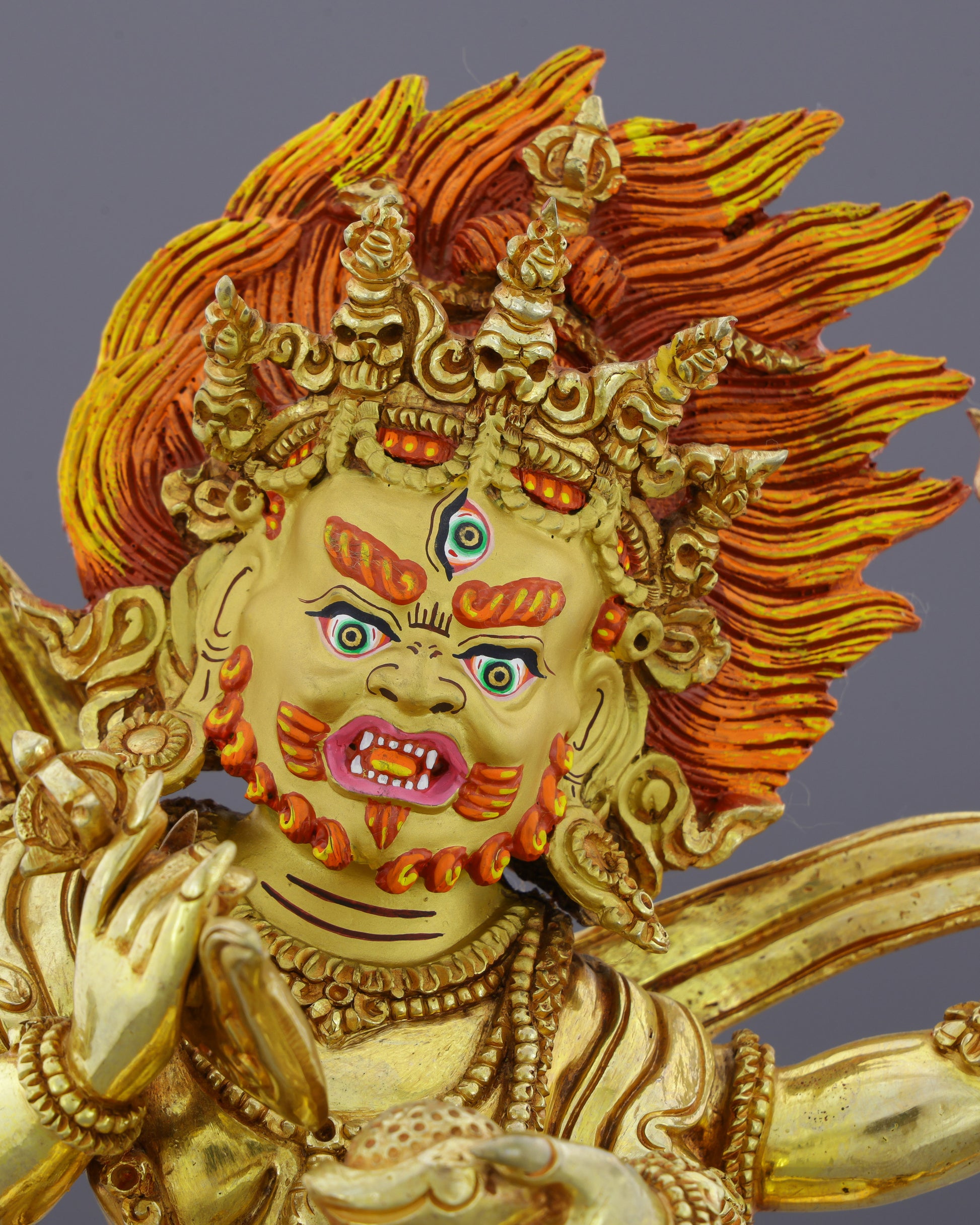 Fierce Compassion Embodied | Handcrafted Nepalese Six Armed White Mahakala Statue - Authentic Handcrafted Statue