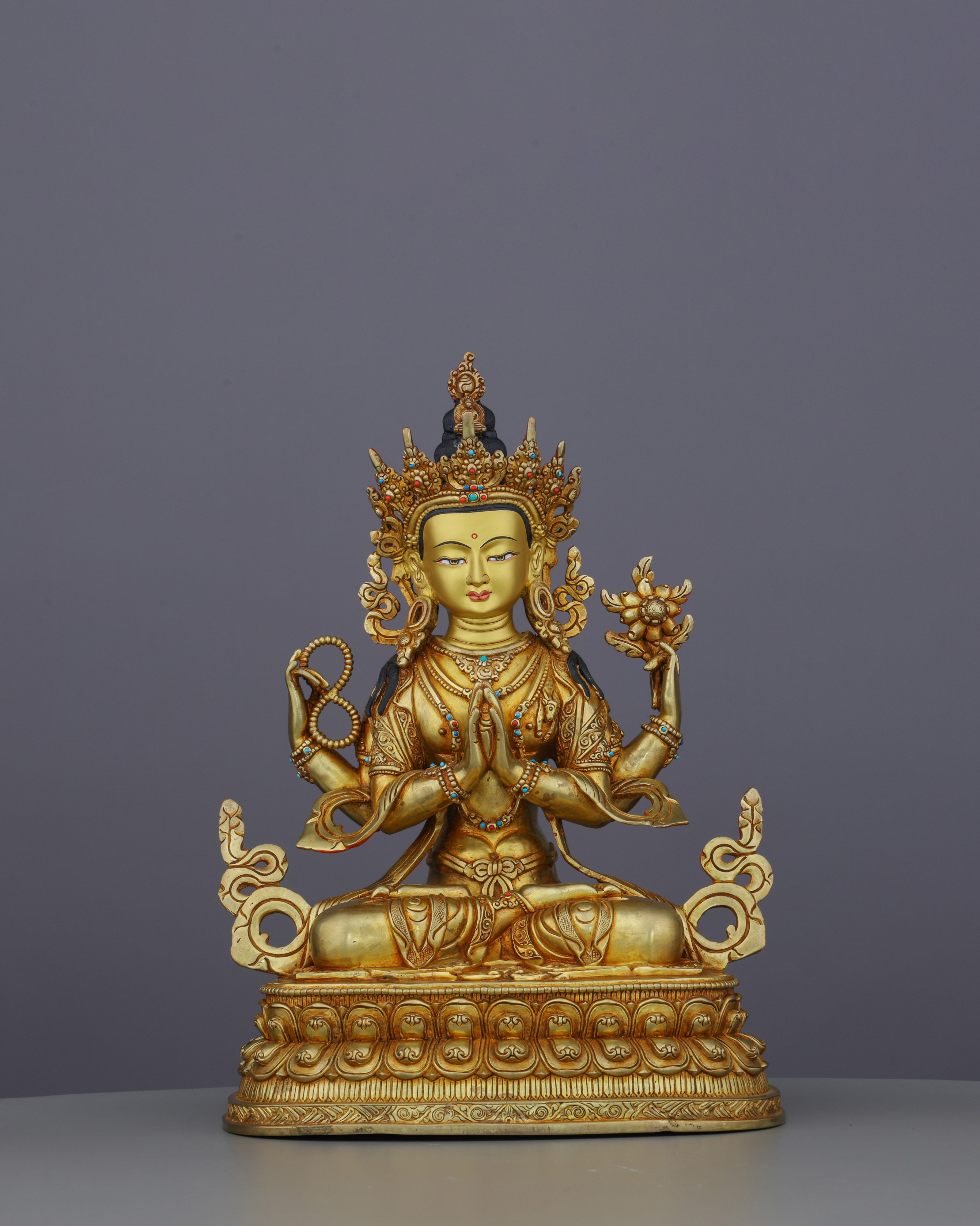 Exquisite 24K Gilded Chengresi Statue | Embodiment of Infinite Compassion