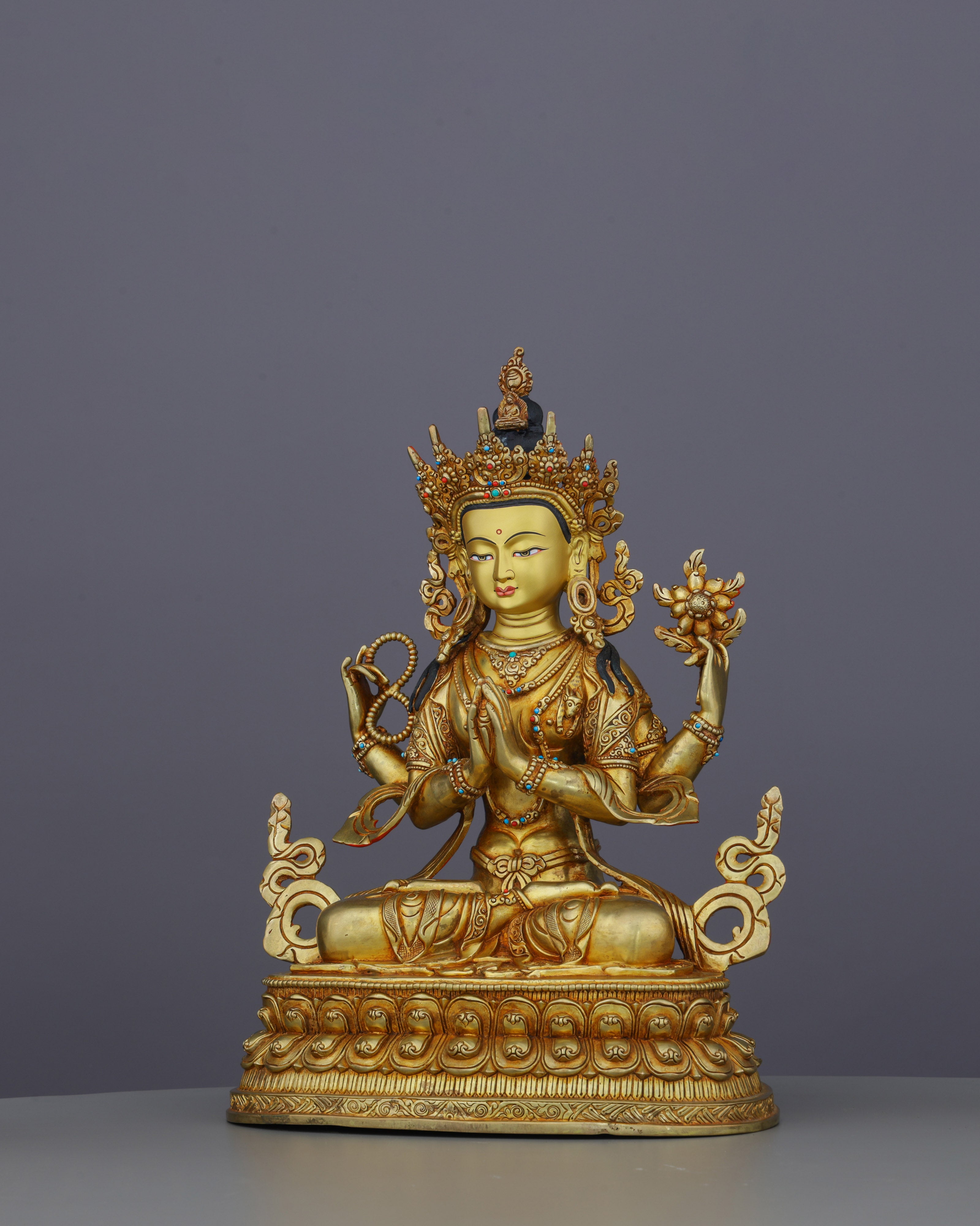 Exquisite 24K Gilded Chengresi Statue | Embodiment of Infinite Compassion