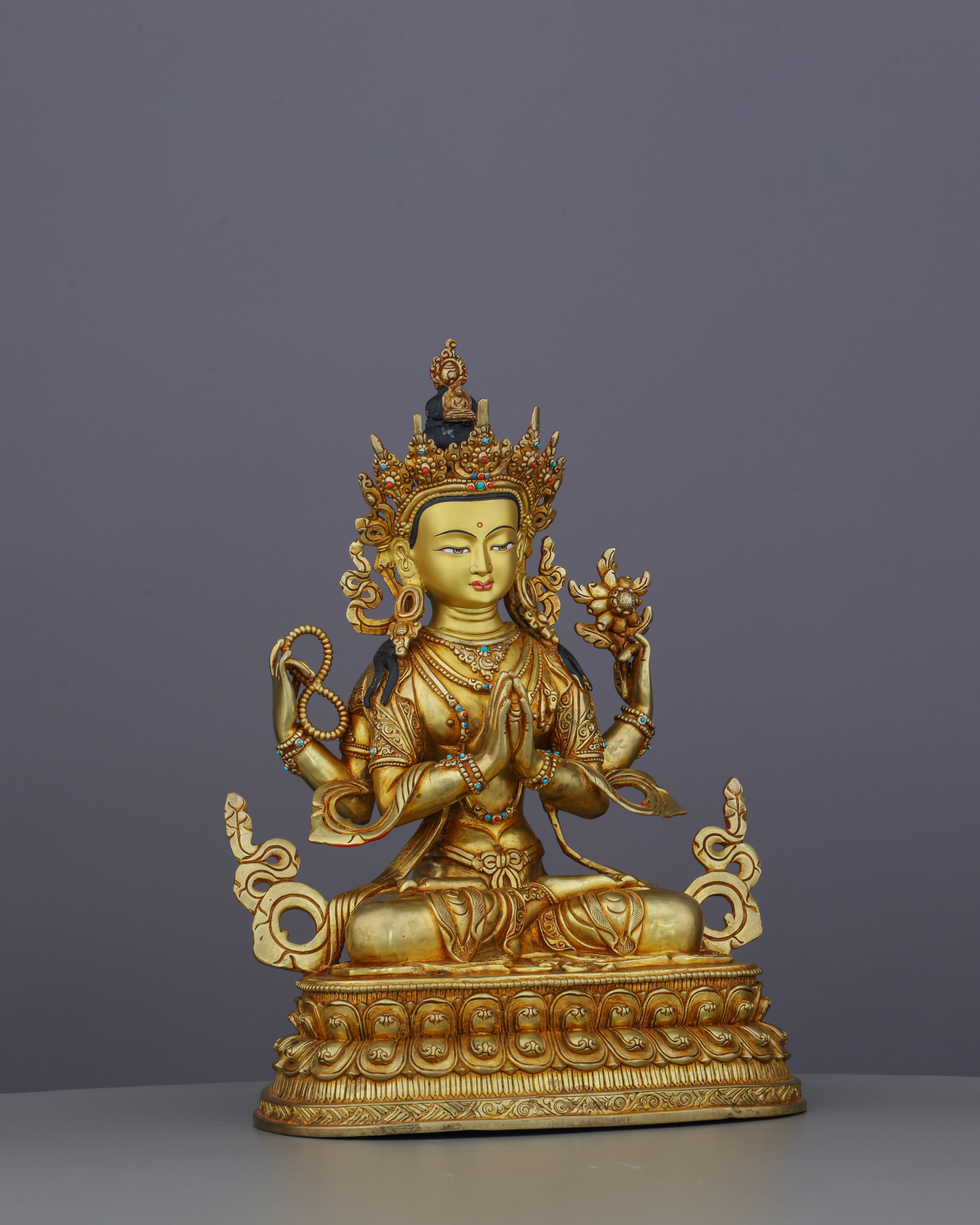 Exquisite 24K Gilded Chengresi Statue | Embodiment of Infinite Compassion