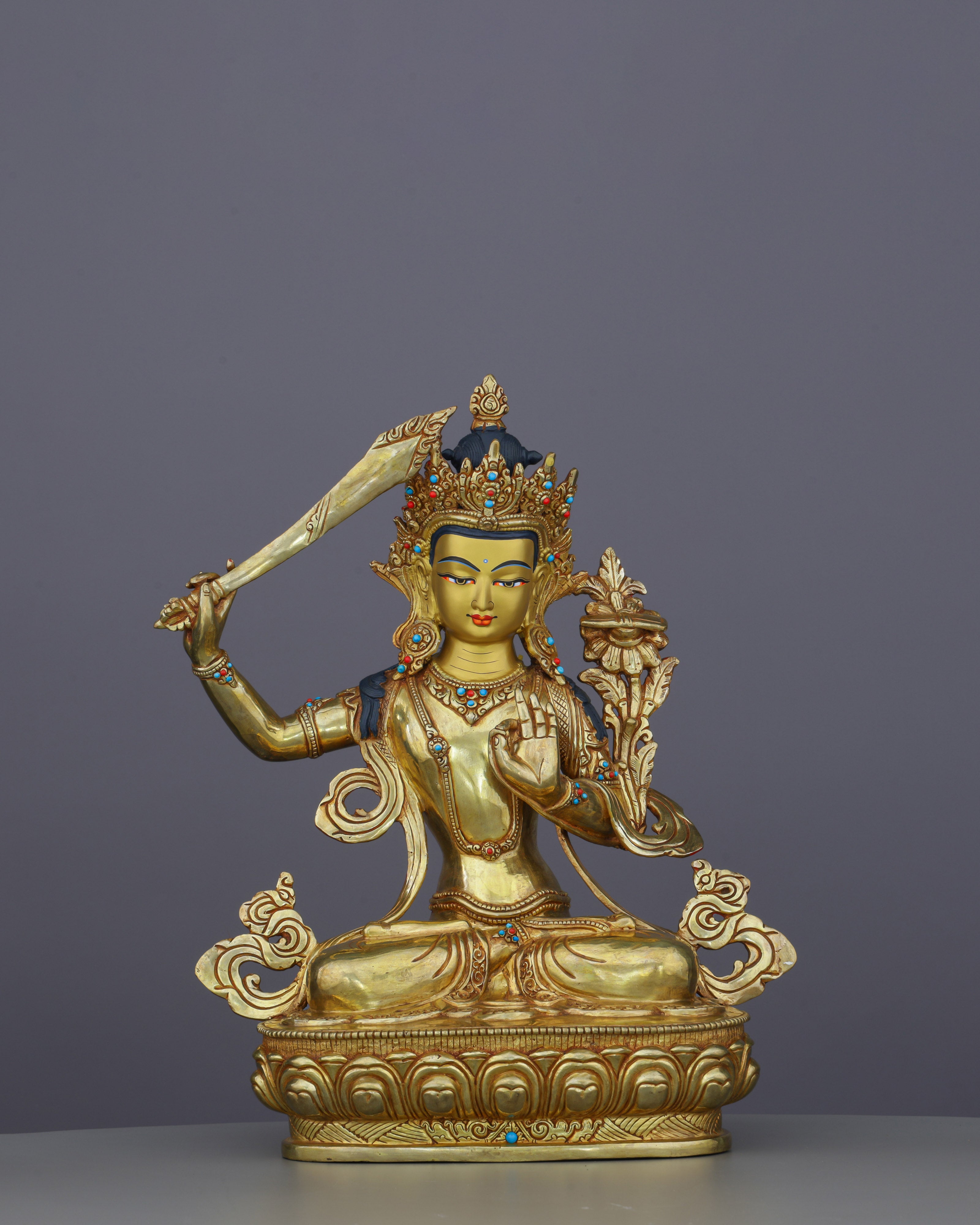 Sword of Enlightenment | Magnificent 24K Gilded Manjushri Statue