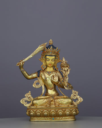 Sword of Enlightenment | Magnificent 24K Gilded Manjushri Statue