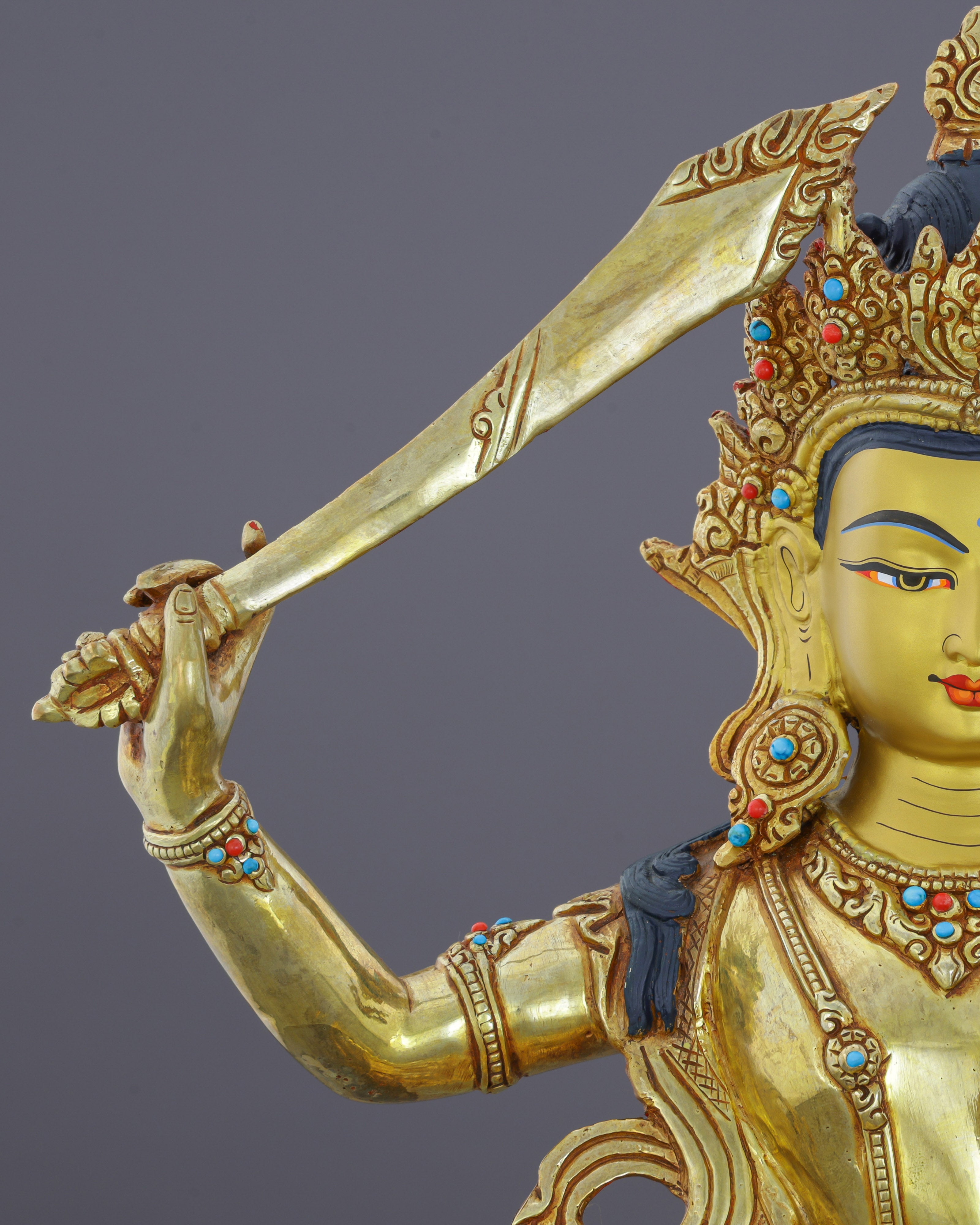 Sword of Enlightenment | Magnificent 24K Gilded Manjushri Statue