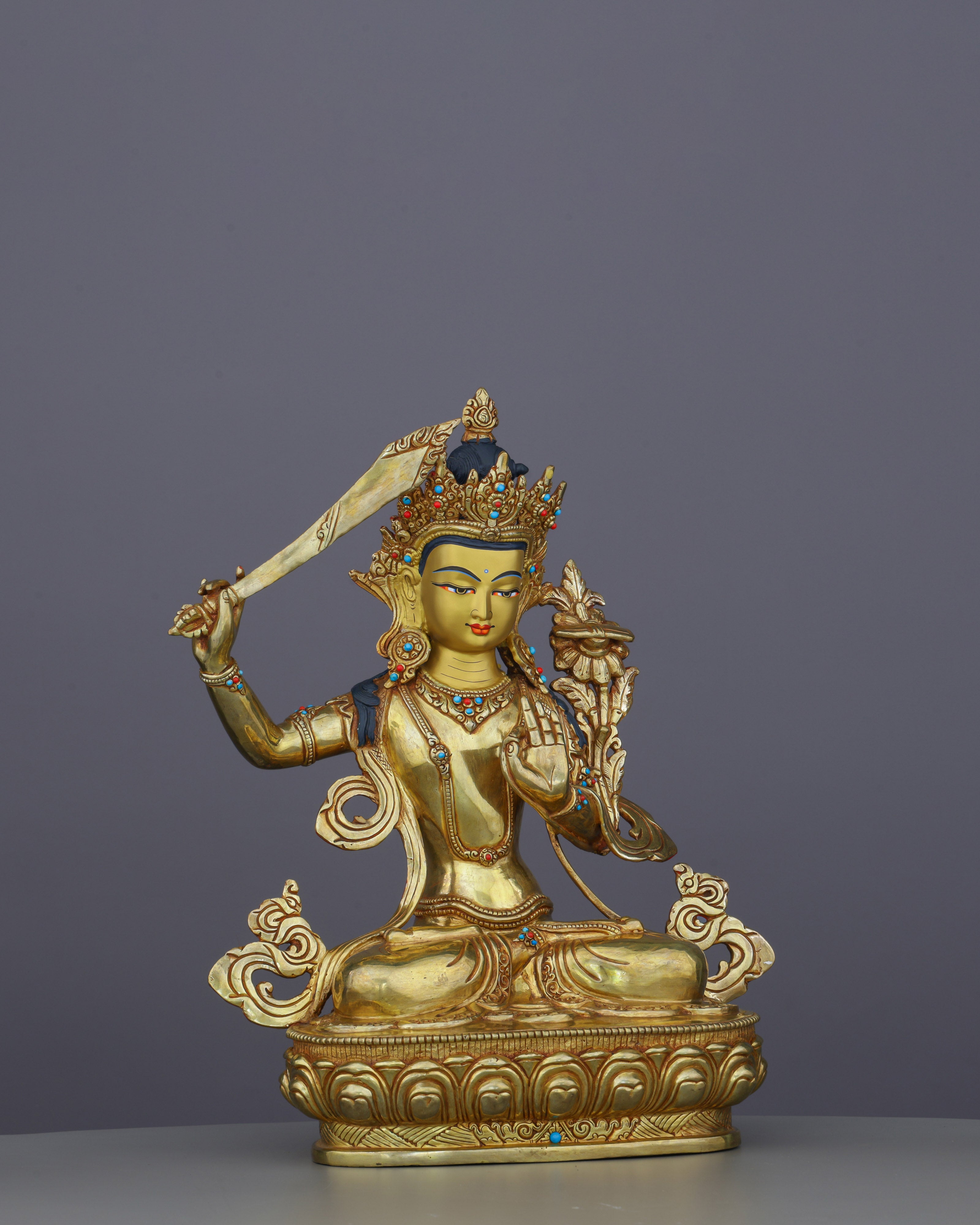 Sword of Enlightenment | Magnificent 24K Gilded Manjushri Statue