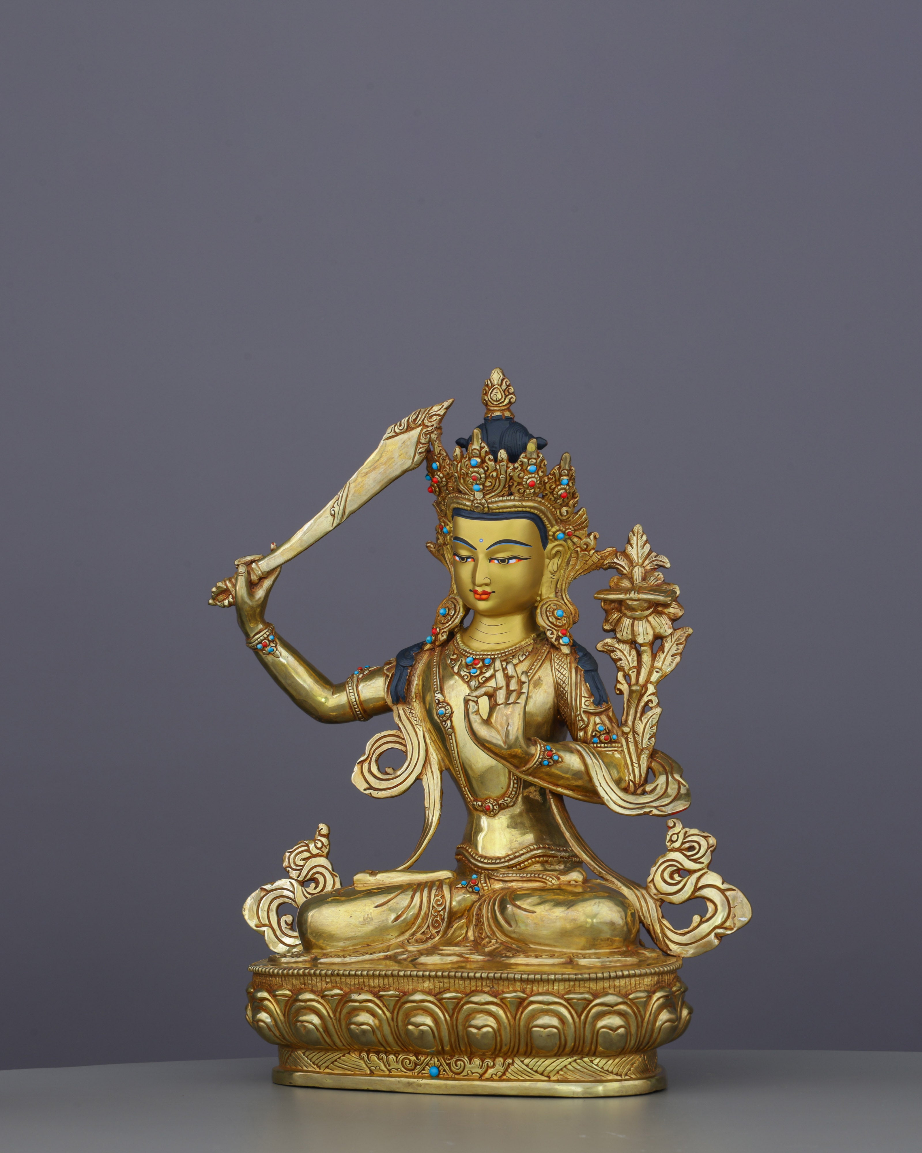 Sword of Enlightenment | Magnificent 24K Gilded Manjushri Statue