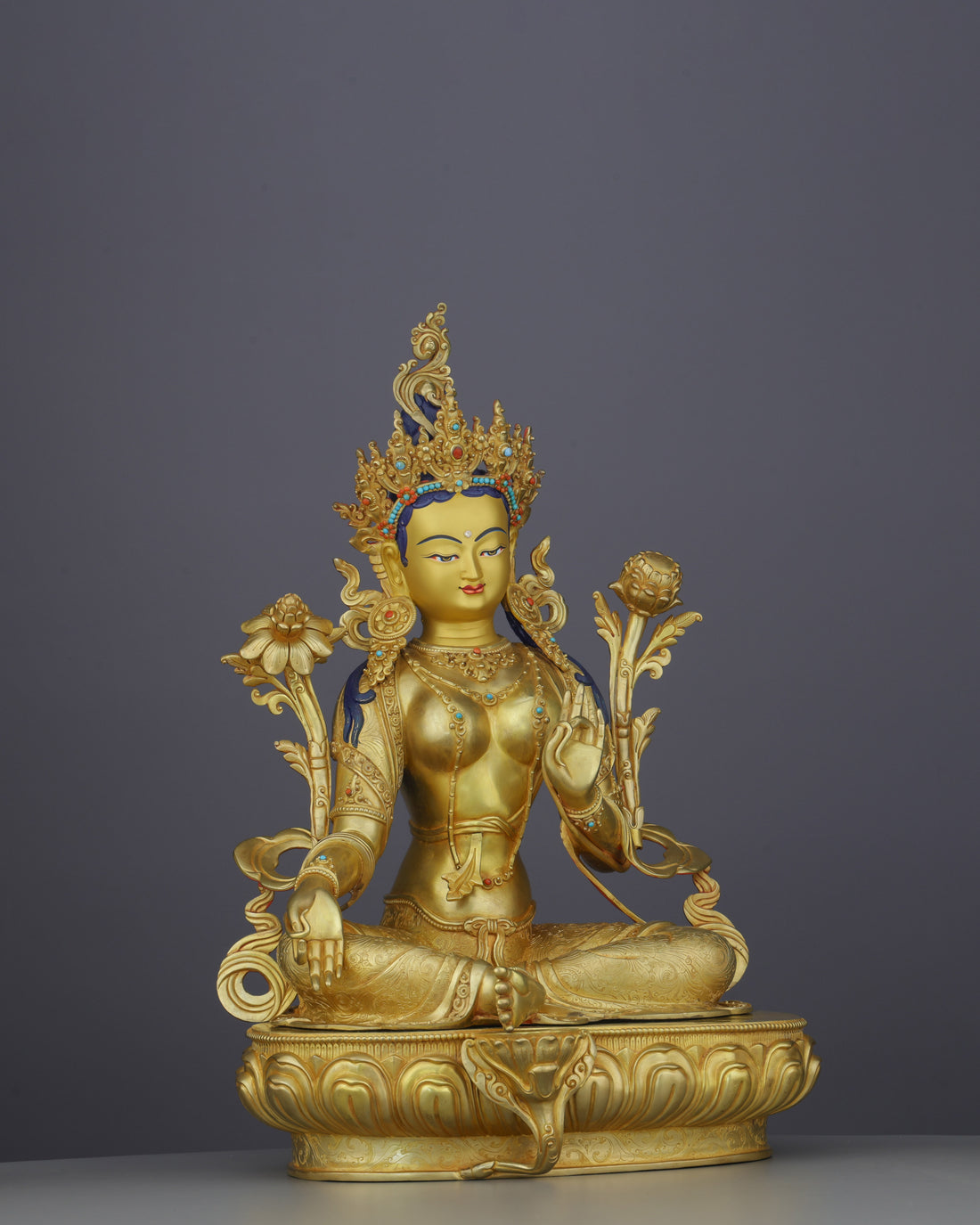 Blessed Radiance | Nepalese Handcrafted 24K Gold Gilded Green Tara - Handcrafted Buddhist Statue - Authentic Sacred Art