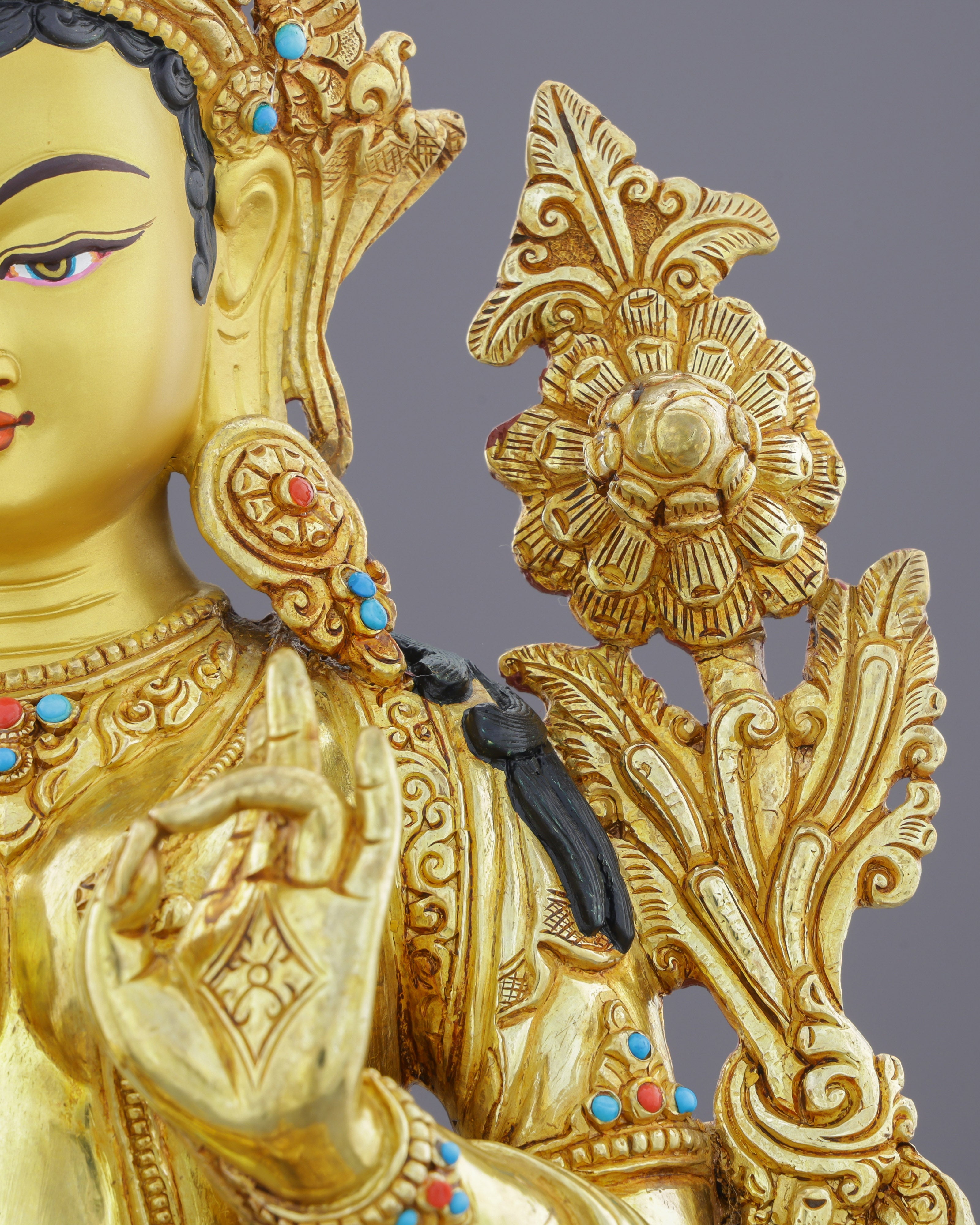 Exquisite 24K Gold Green Tara Statue | Handcrafted Nepalese Masterpiece of Compassion