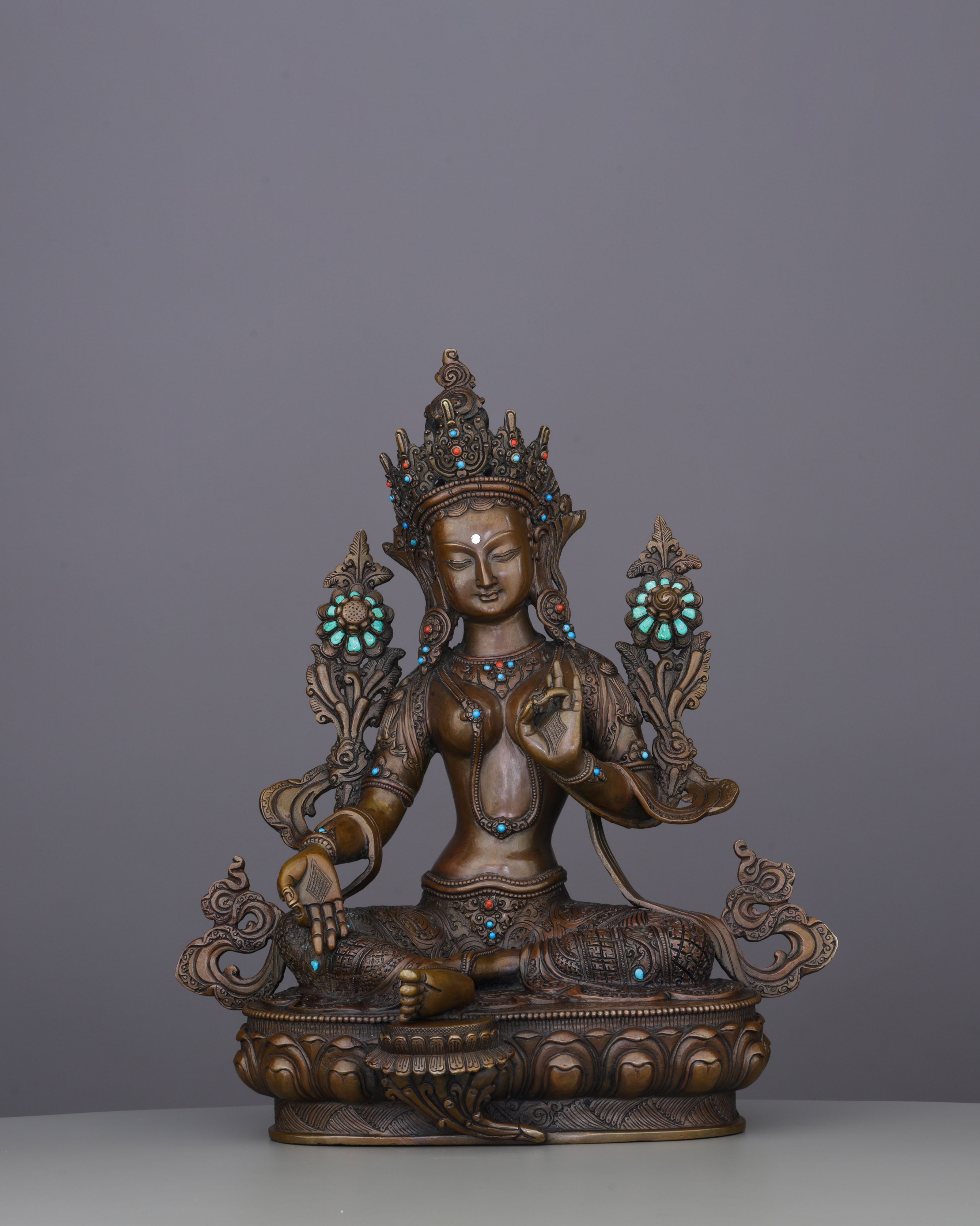 Oxidized Green Tara Statue | Timeless Nepalese Artisan Excellence