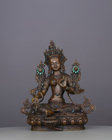 Oxidized Green Tara Statue | Timeless Nepalese Artisan Excellence