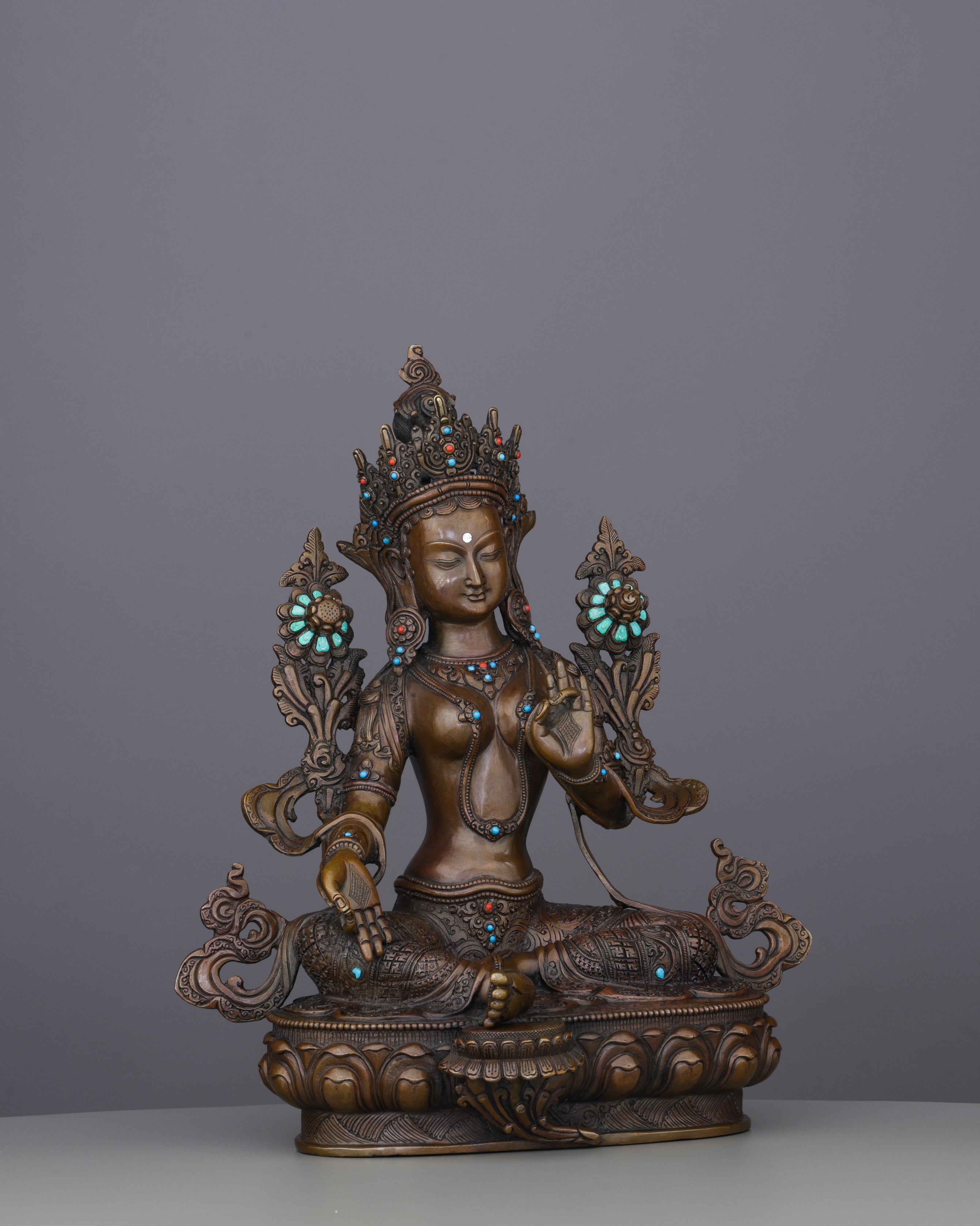 Oxidized Green Tara Statue | Timeless Nepalese Artisan Excellence