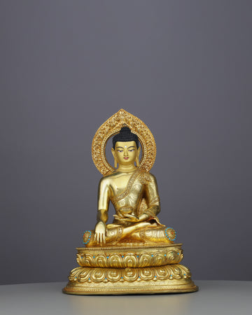 Radiant 24K Gold Sakyamuni Buddha Statue | Authentic Nepalese Enlightenment Sculpture