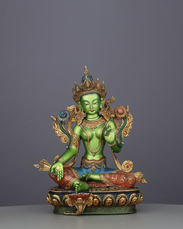 Exquisite Handcrafted Green Tara Statue | A Masterpiece of Nepalese Artistry