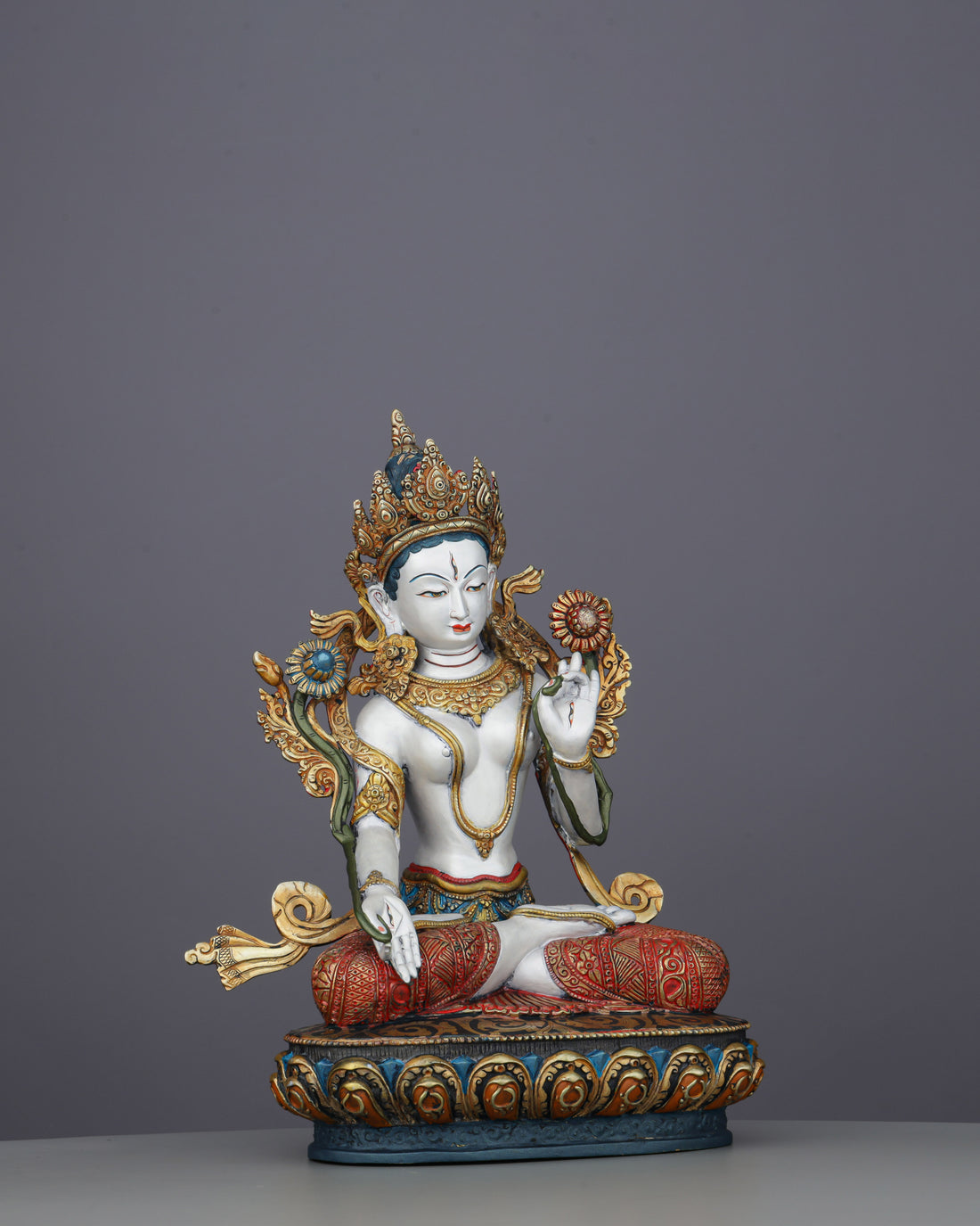 Divine Gold-Plated White Tara Statue | Nepalese Masterpiece of Longevity and Compassion - Handcrafted Buddhist Statue - Authentic Sacred Art