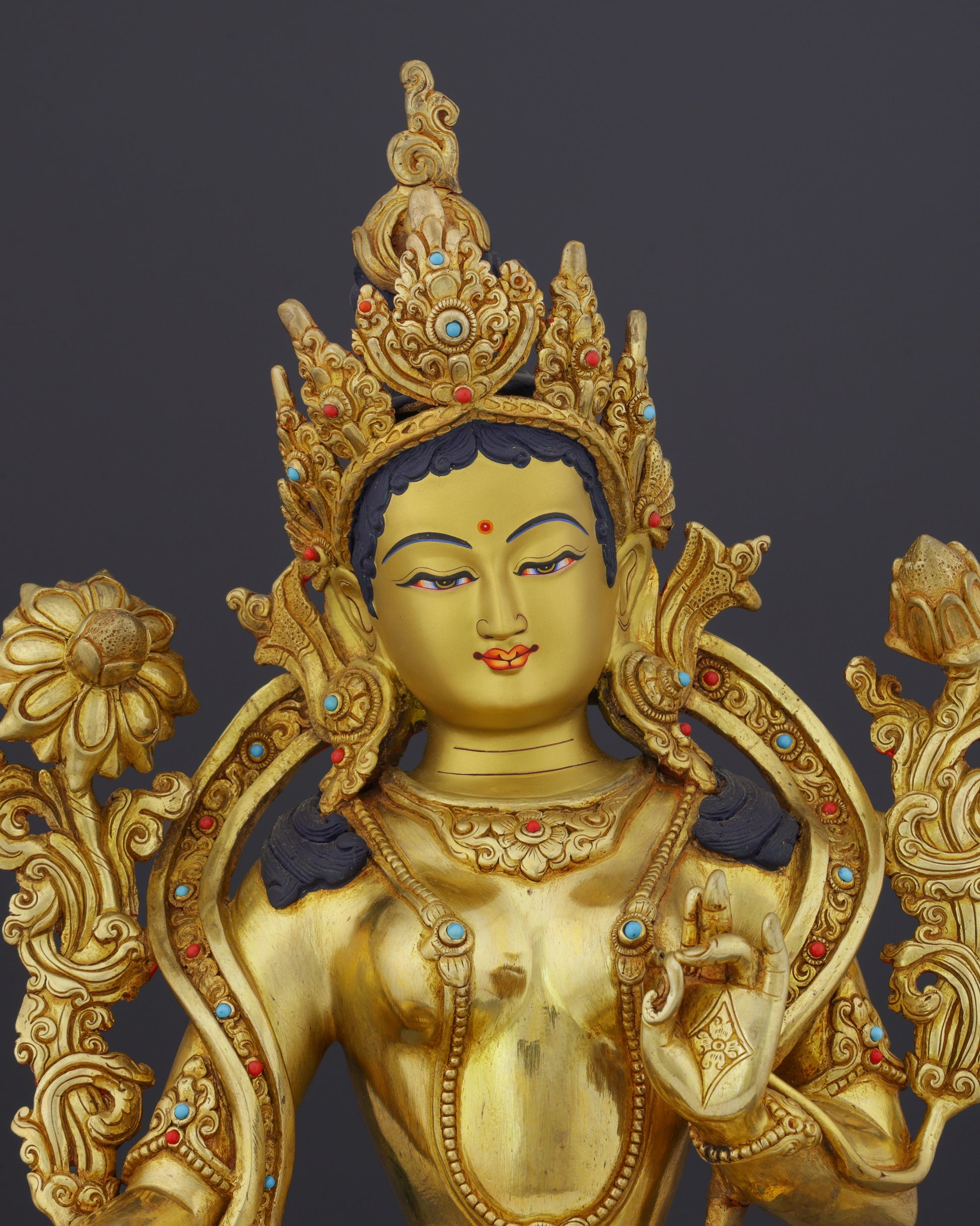 24K Gold Gilded Green Tara Statue | Divine Nepalese Craftsmanship - Authentic Handcrafted Statue