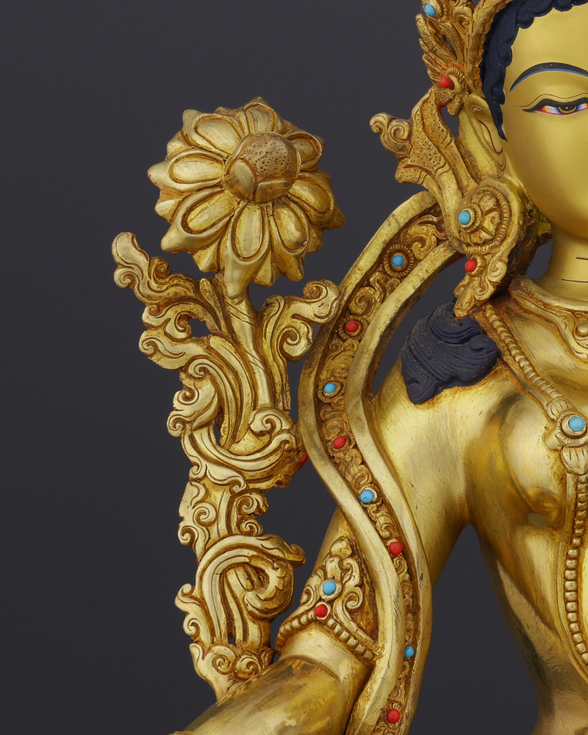 24K Gold Gilded Green Tara Statue | Divine Nepalese Craftsmanship - Authentic Handcrafted Statue
