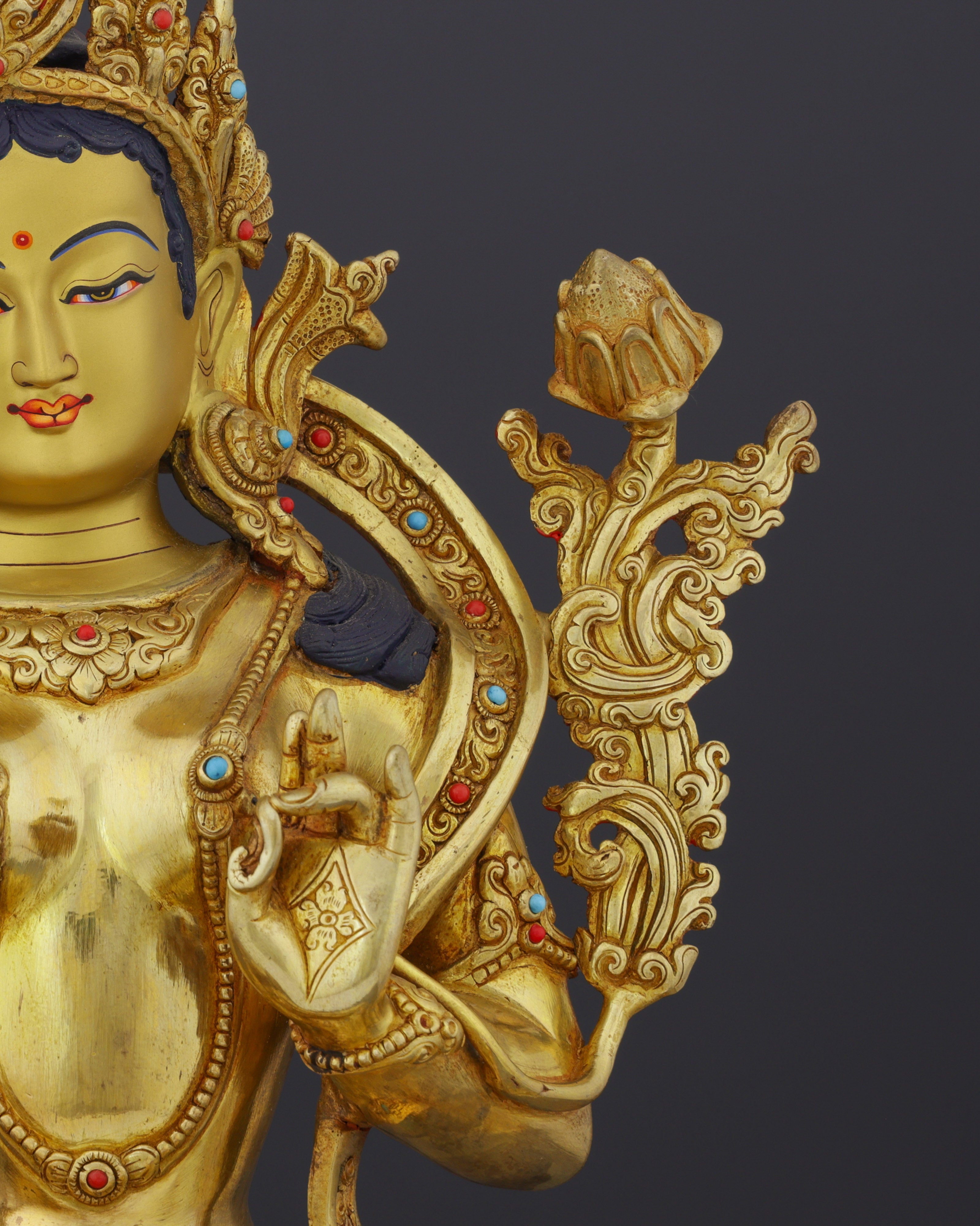 24K Gold Gilded Green Tara Statue | Divine Nepalese Craftsmanship