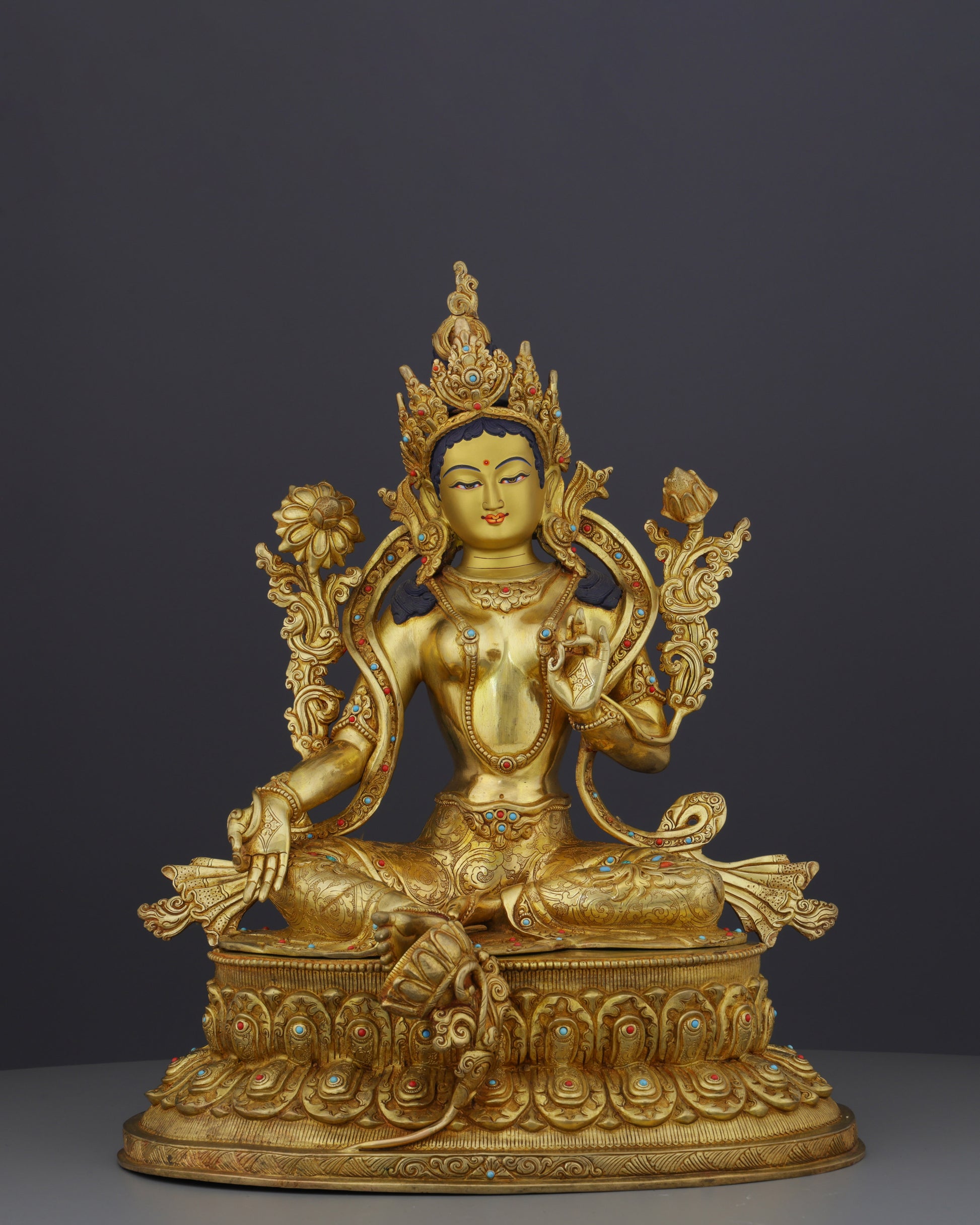 24K Gold Gilded Green Tara Statue | Divine Nepalese Craftsmanship - Authentic Handcrafted Statue