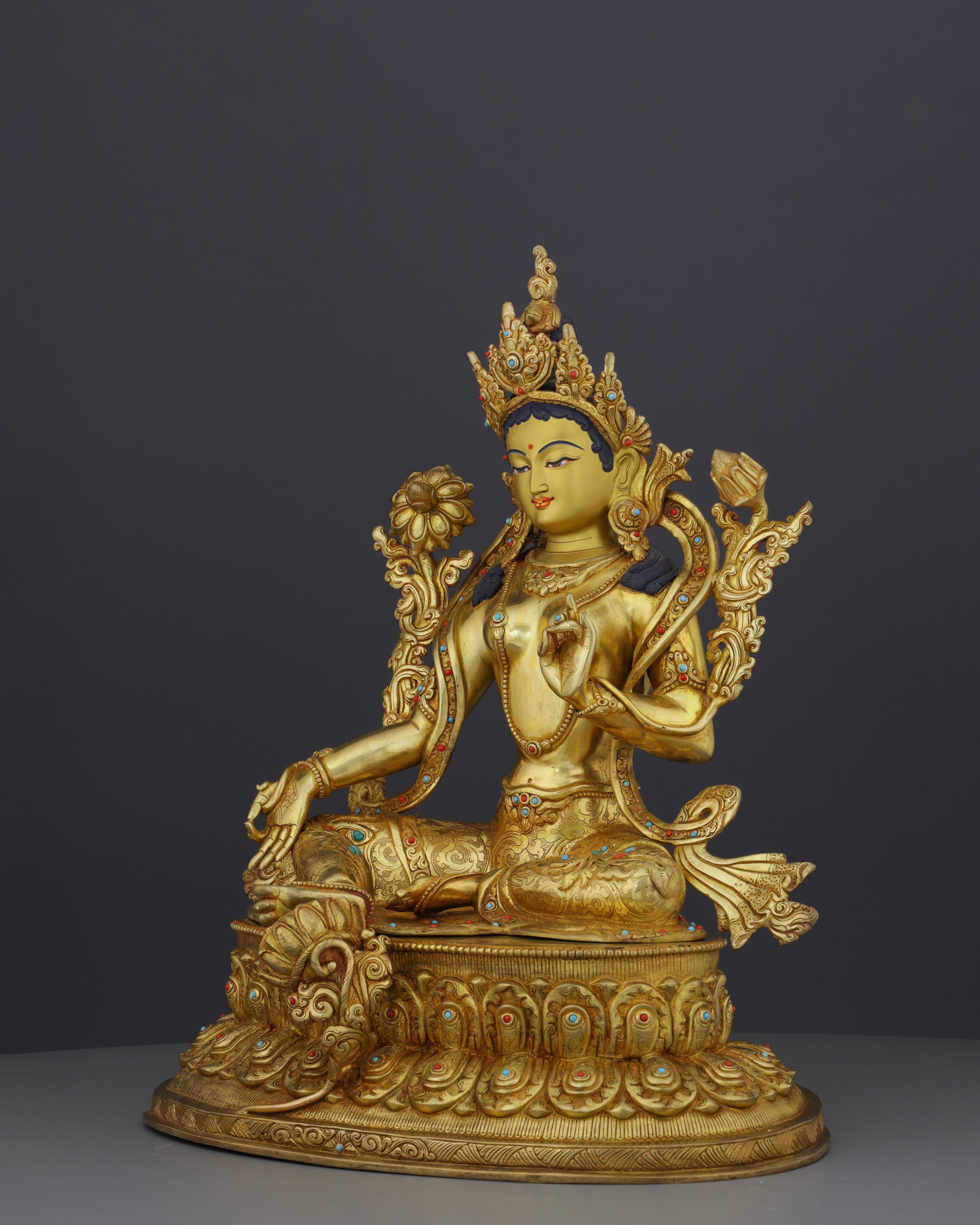 24K Gold Gilded Green Tara Statue | Divine Nepalese Craftsmanship - Authentic Handcrafted Statue