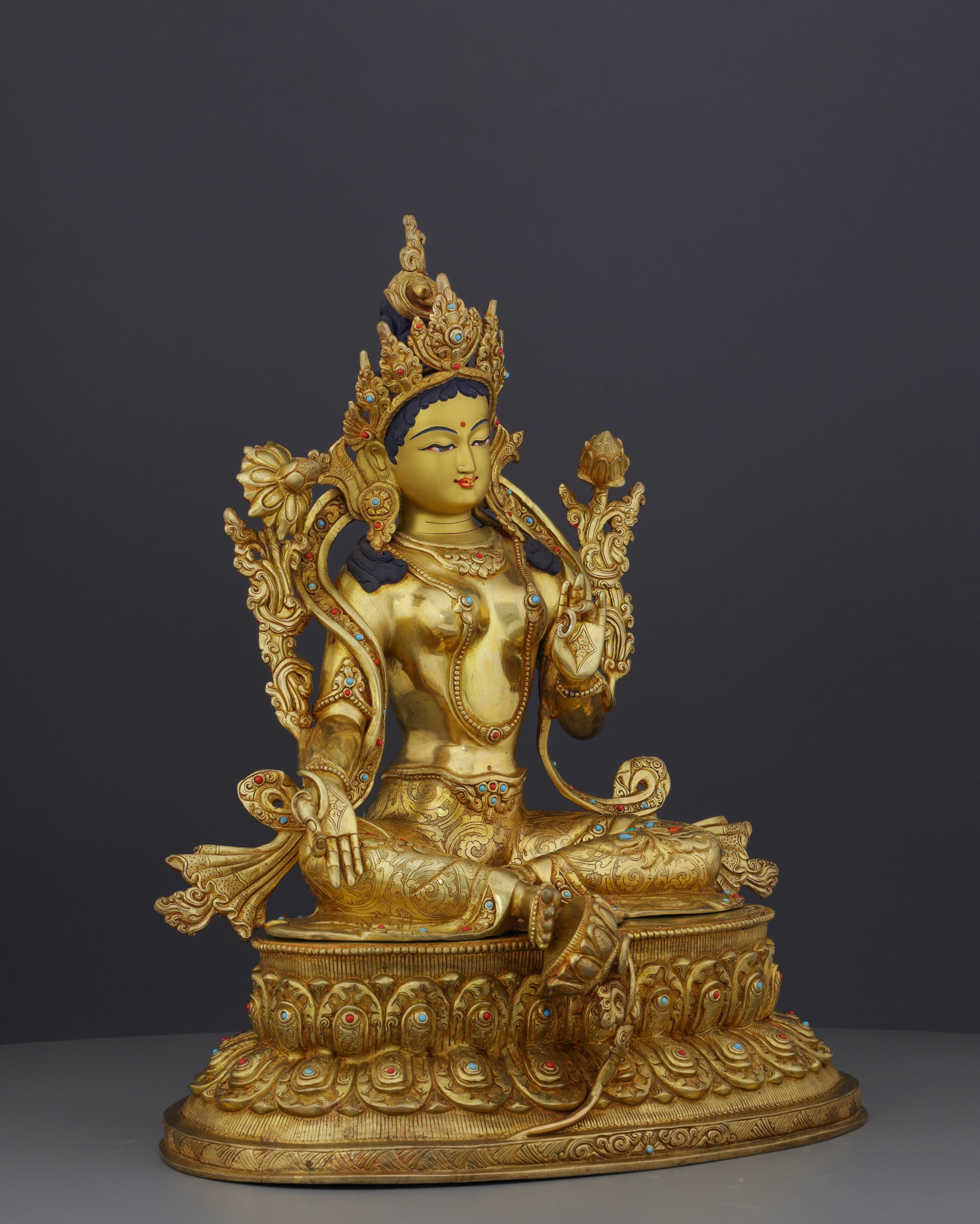 24K Gold Gilded Green Tara Statue | Divine Nepalese Craftsmanship - Authentic Handcrafted Statue