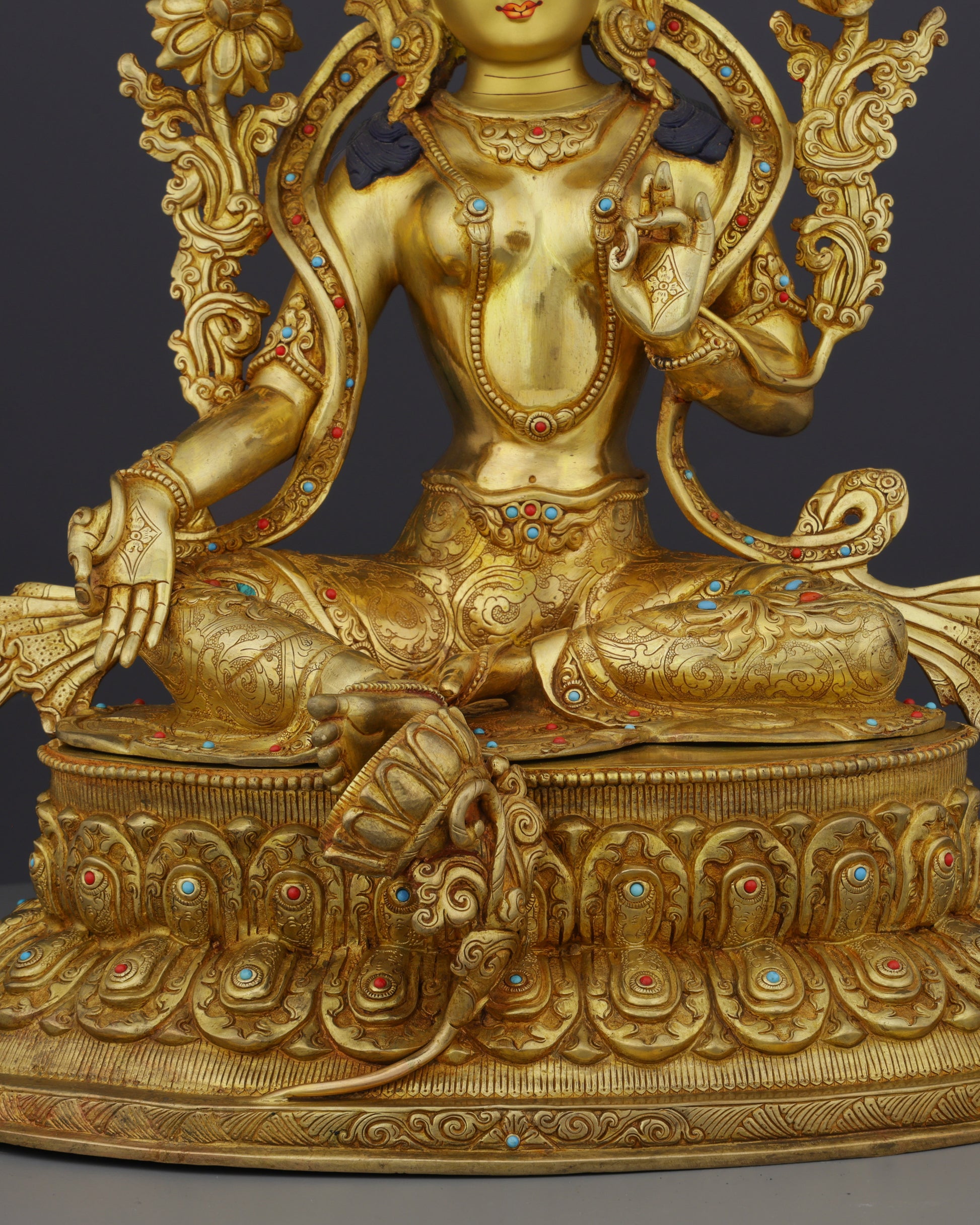 24K Gold Gilded Green Tara Statue | Divine Nepalese Craftsmanship - Authentic Handcrafted Statue