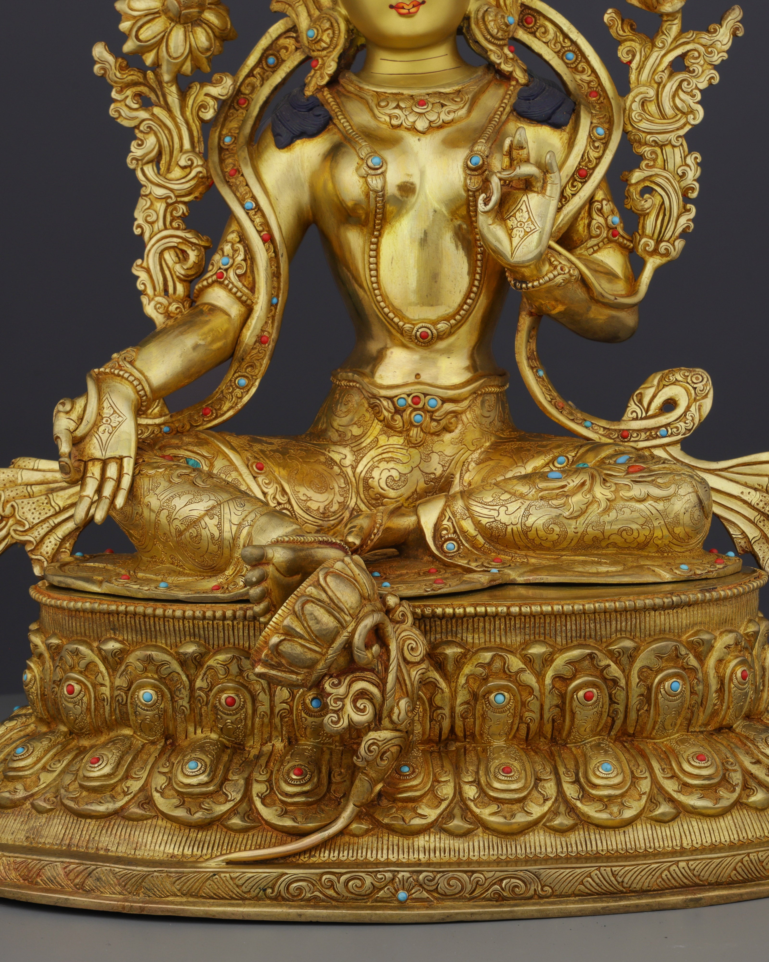 24K Gold Gilded Green Tara Statue | Divine Nepalese Craftsmanship