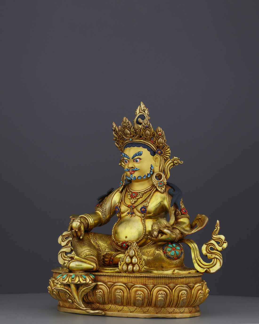 Magnificent 24K Gold Gilded Dzambhala Statue | Nepalese Wealth Deity Masterpiece
