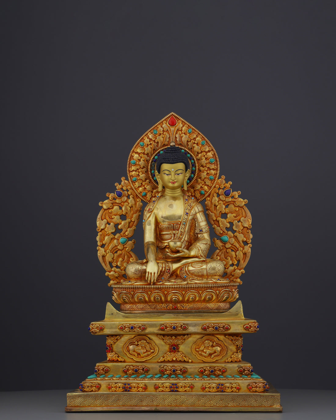 Exquisite Nepalese Handmade Sakyamuni Buddha With Throne Statue | A Masterpiece of Sacred Art - Handcrafted Buddhist Statue