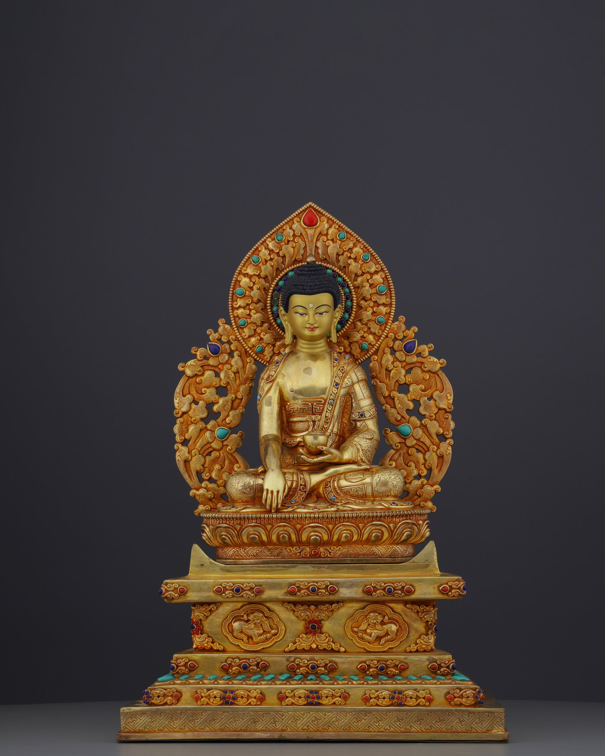 Exquisite Nepalese Handmade Sakyamuni Buddha With Throne Statue | A Masterpiece of Sacred Art - Authentic Handcrafted Statue