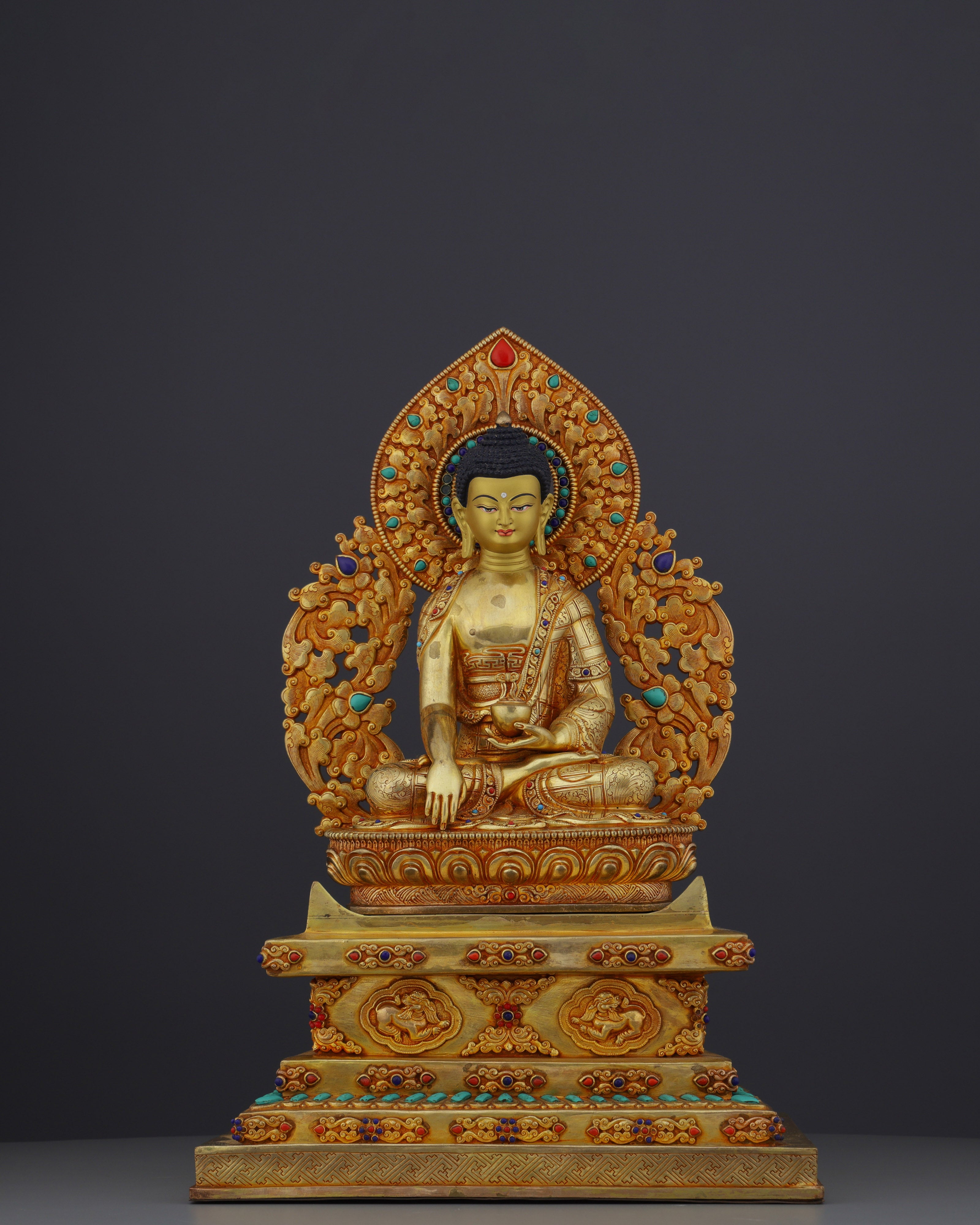 Exquisite Nepalese Handmade Sakyamuni Buddha With Throne Statue | A Masterpiece of Sacred Art