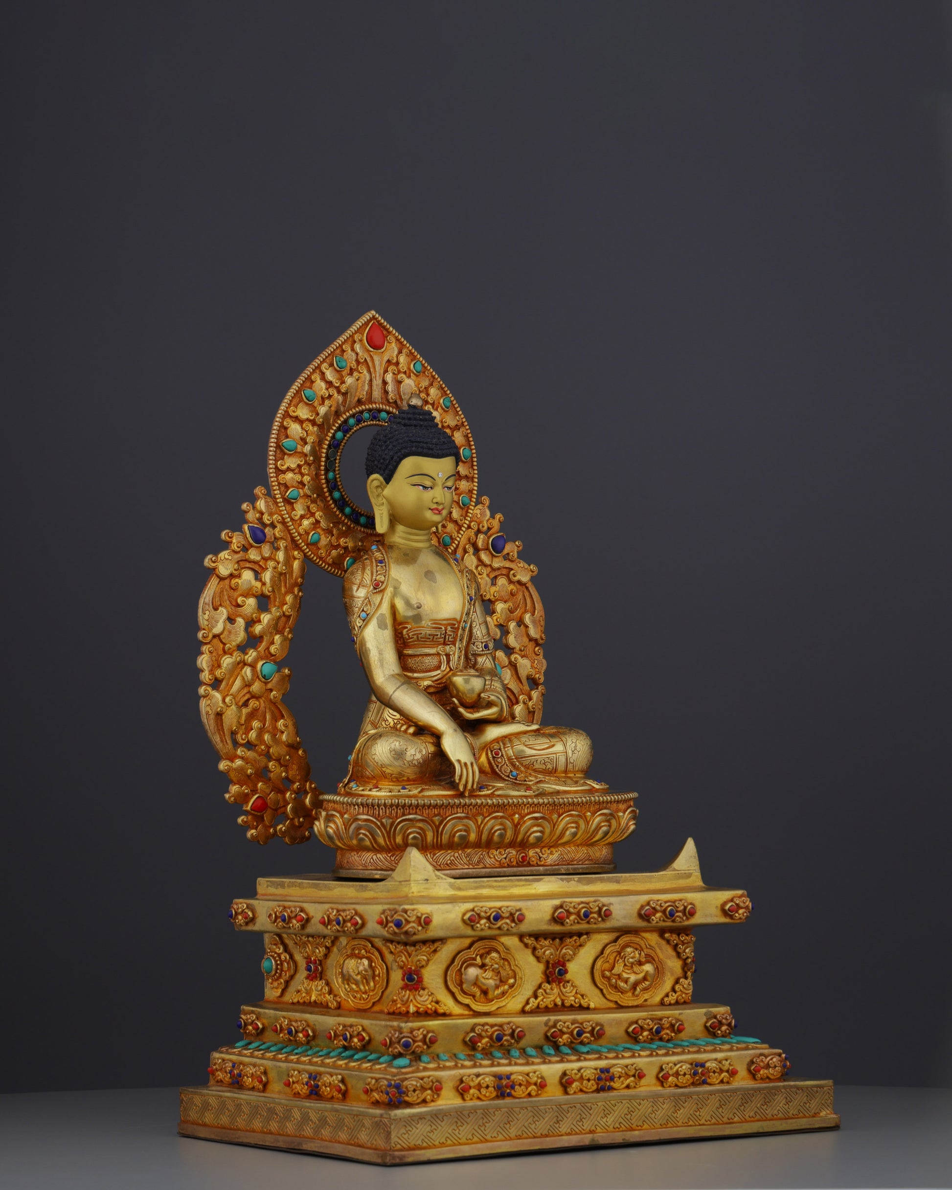 Exquisite Nepalese Handmade Sakyamuni Buddha With Throne Statue | A Masterpiece of Sacred Art - Authentic Handcrafted Statue