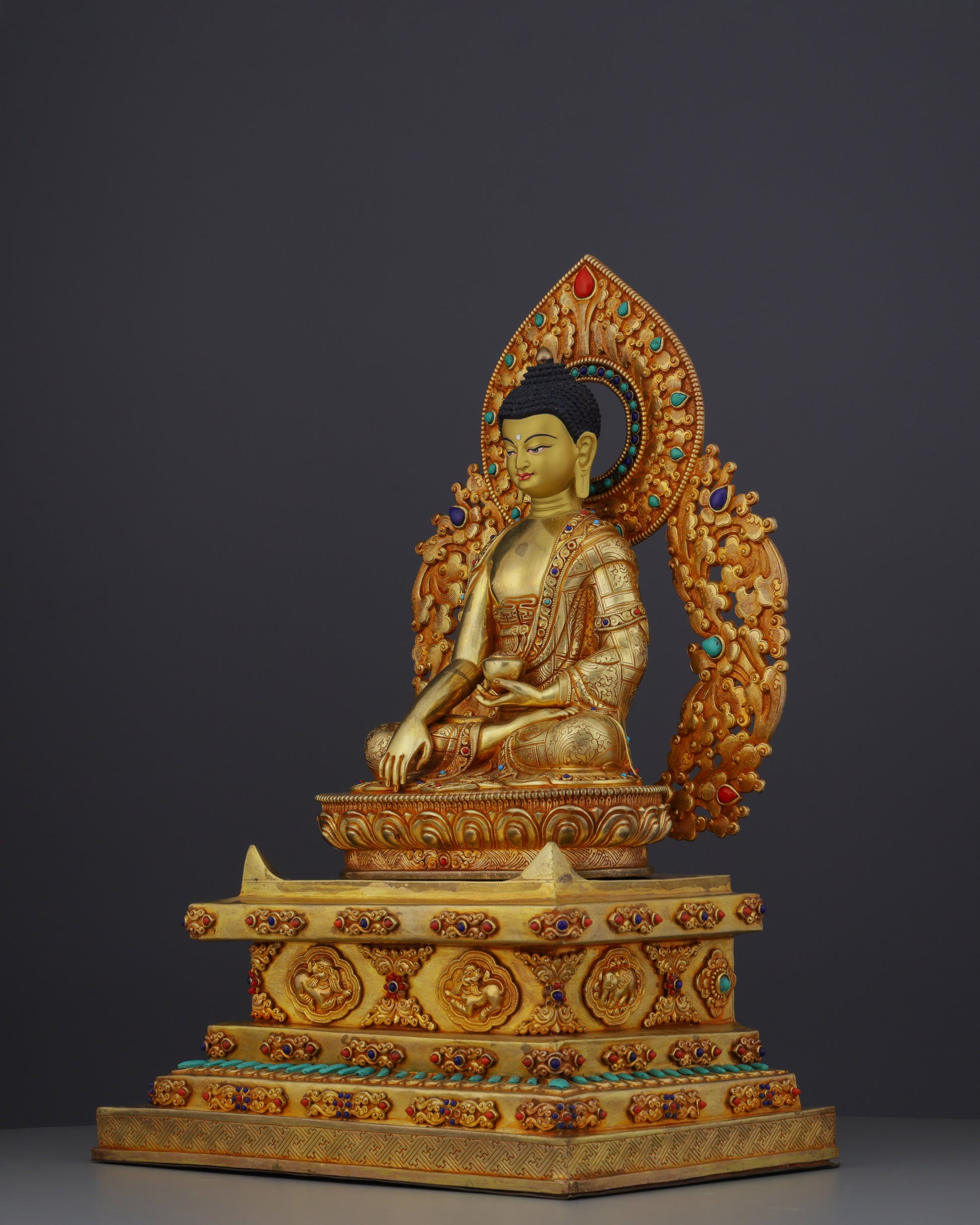 Exquisite Nepalese Handmade Sakyamuni Buddha With Throne Statue | A Masterpiece of Sacred Art - Authentic Handcrafted Statue