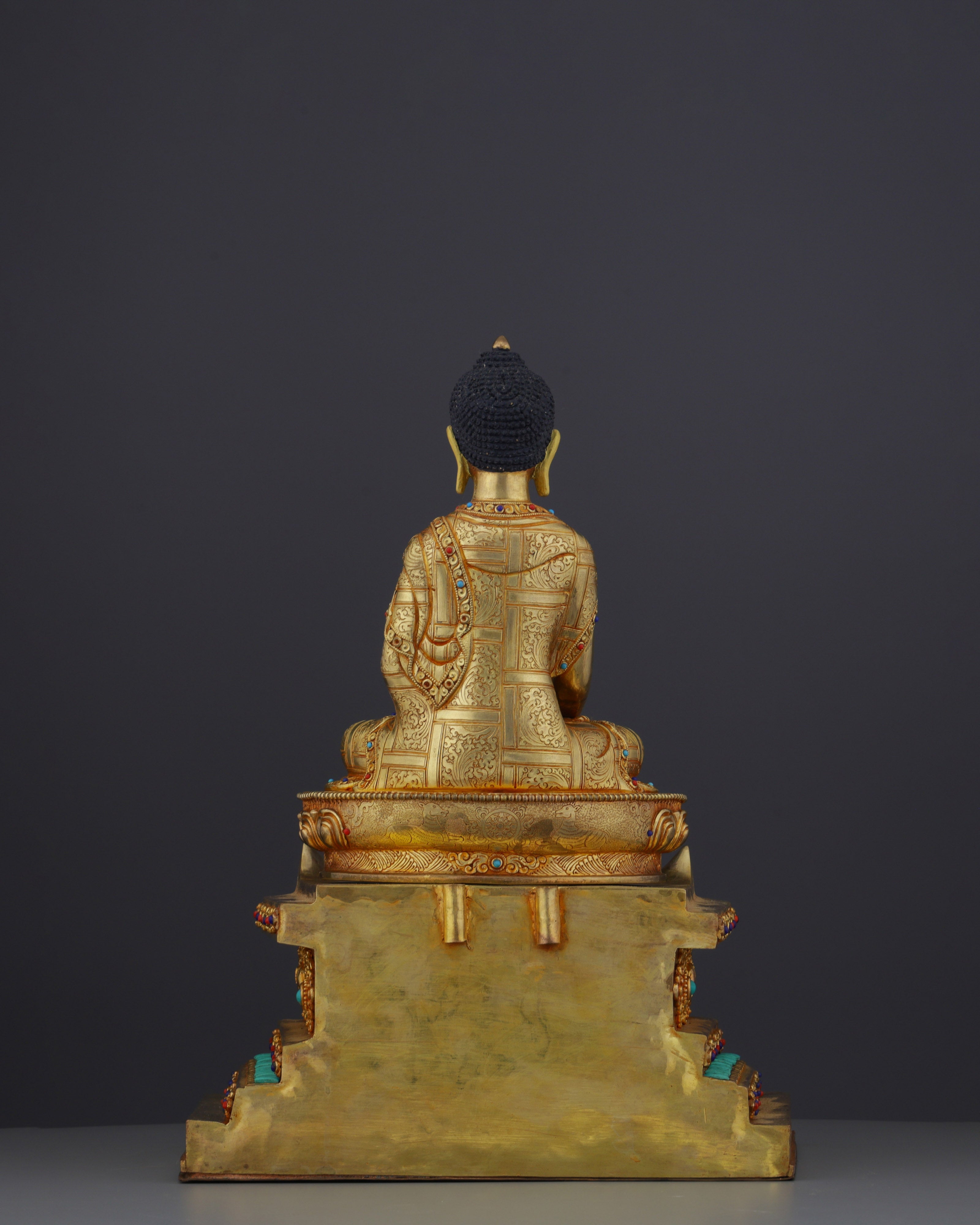 Exquisite Nepalese Handmade Sakyamuni Buddha With Throne Statue | A Masterpiece of Sacred Art