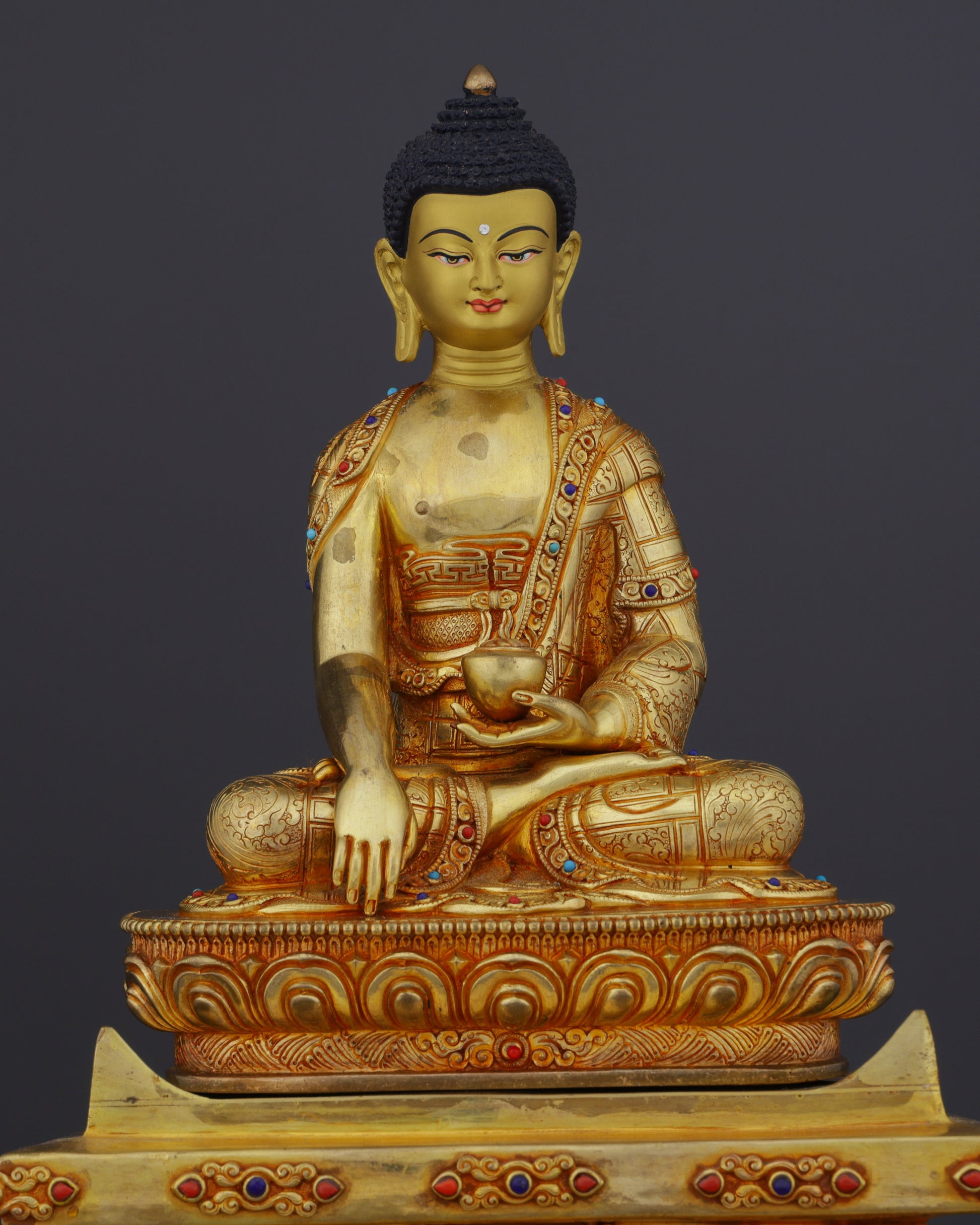 Exquisite Nepalese Handmade Sakyamuni Buddha With Throne Statue | A Masterpiece of Sacred Art - Authentic Handcrafted Statue