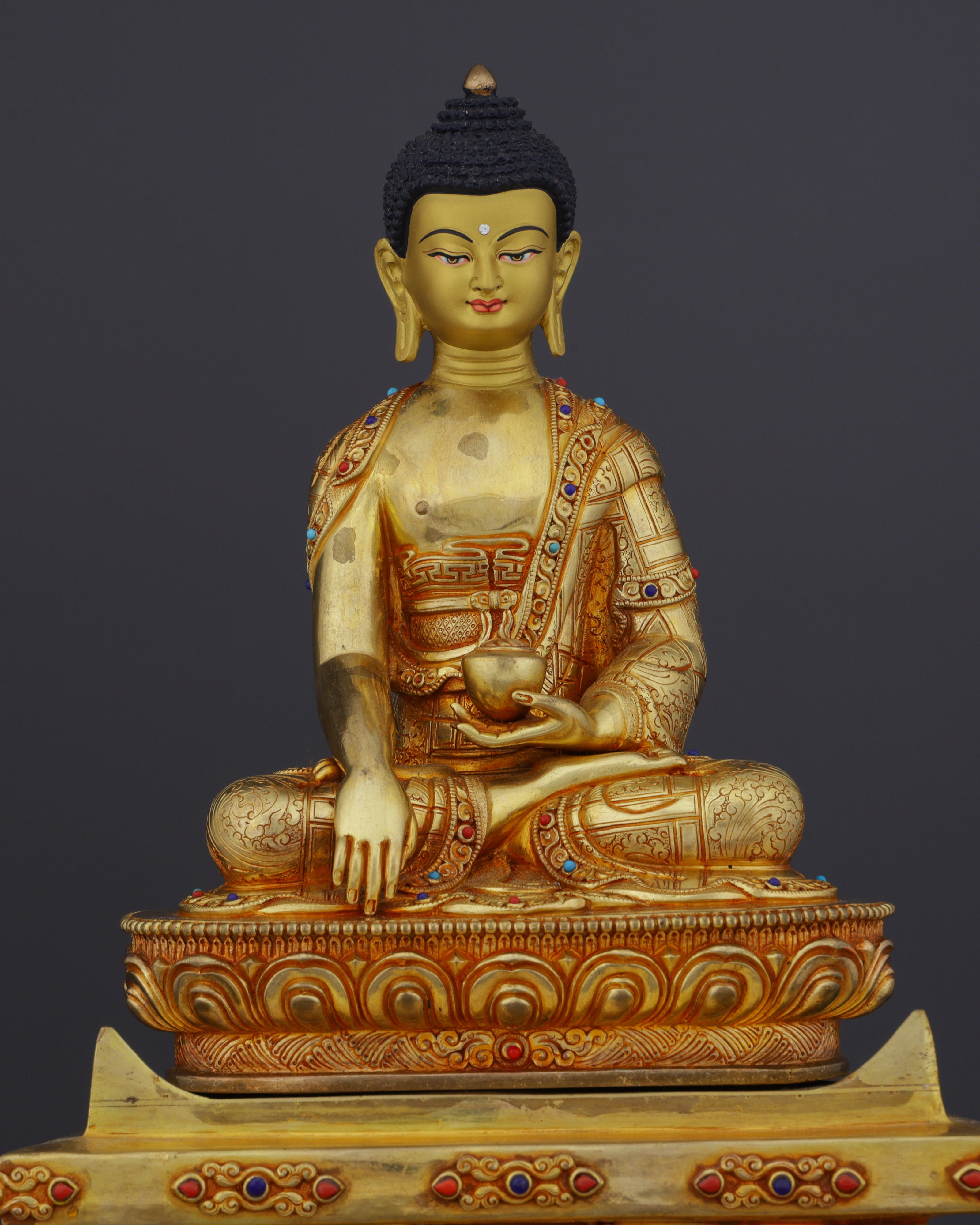 Exquisite Nepalese Handmade Sakyamuni Buddha With Throne Statue | A Masterpiece of Sacred Art
