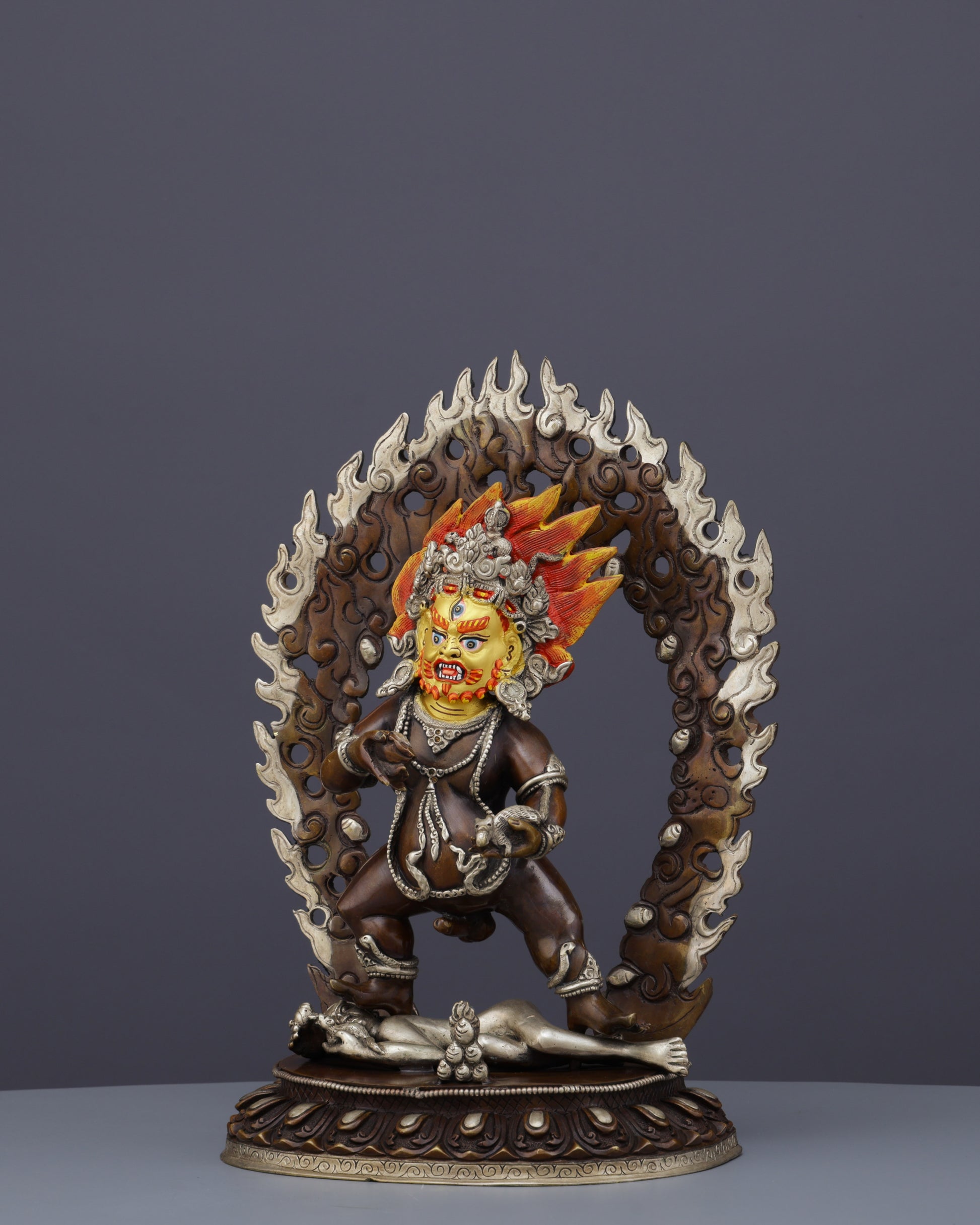 Oxidized Black Dzambhala Statue | Handcrafted Tibetan Buddhist Wealth Guardian - Authentic Handcrafted Statue