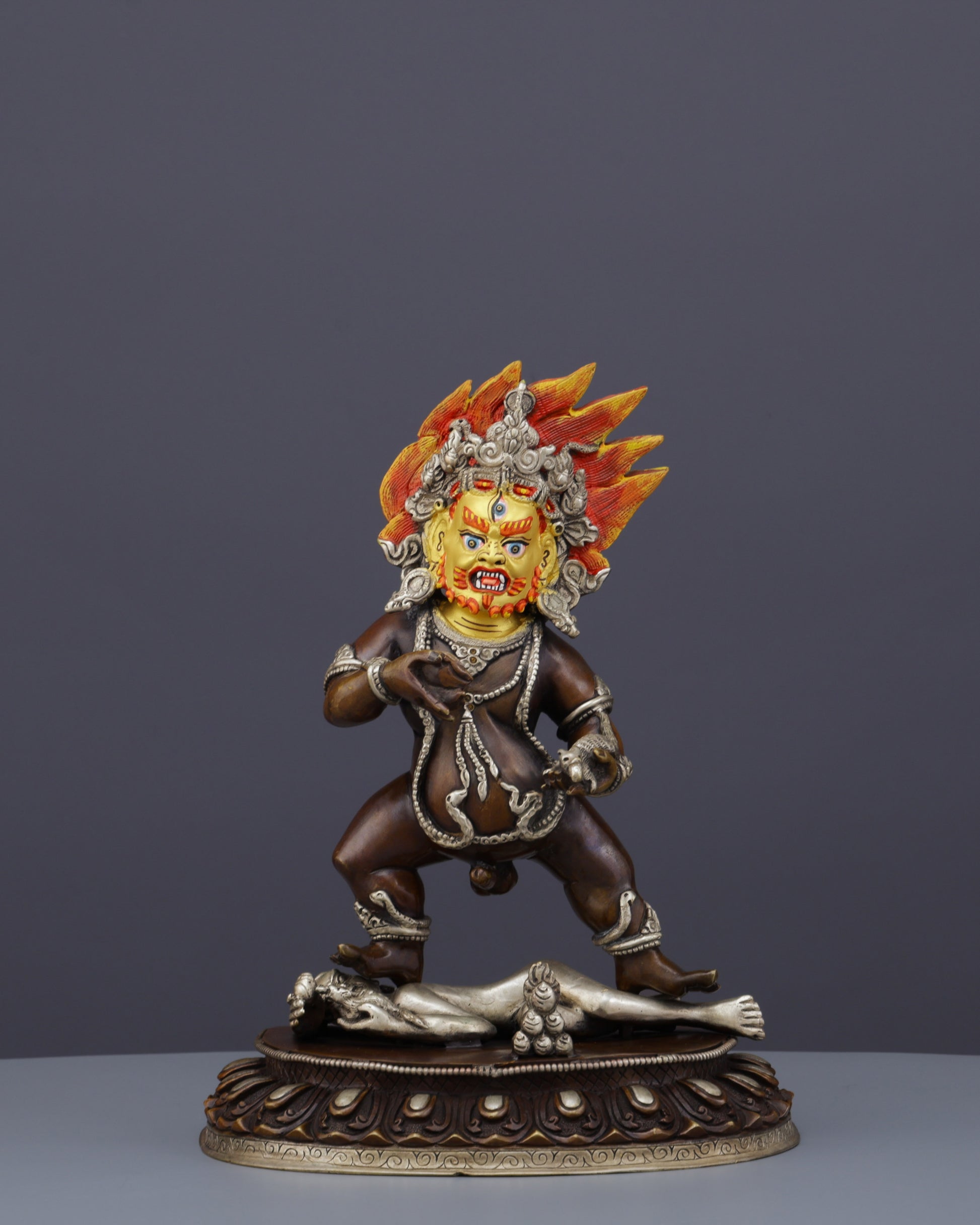 Oxidized Black Dzambhala Statue | Handcrafted Tibetan Buddhist Wealth Guardian - Authentic Handcrafted Statue
