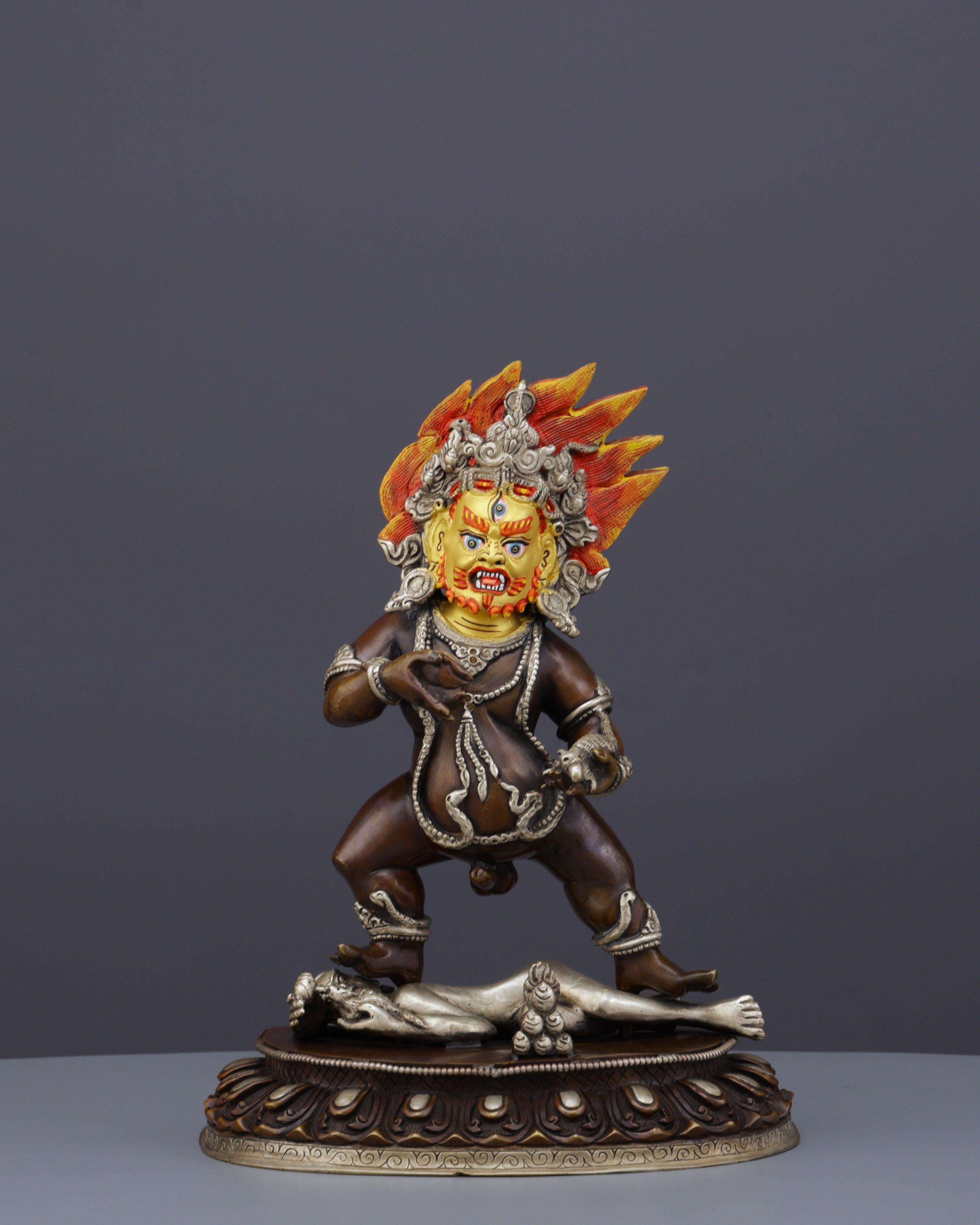 Oxidized Black Dzambhala Statue | Handcrafted Tibetan Buddhist Wealth Guardian