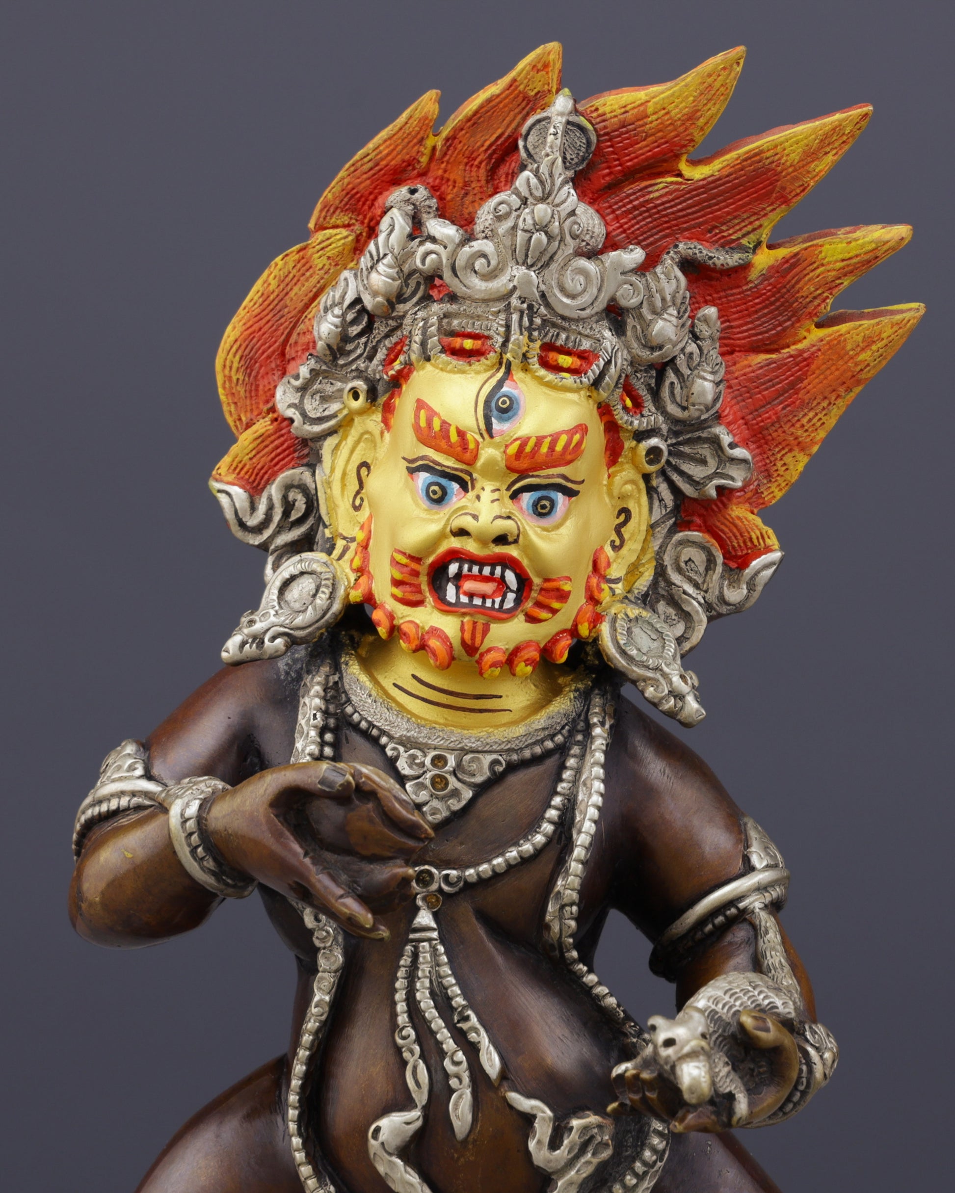 Oxidized Black Dzambhala Statue | Handcrafted Tibetan Buddhist Wealth Guardian - Authentic Handcrafted Statue