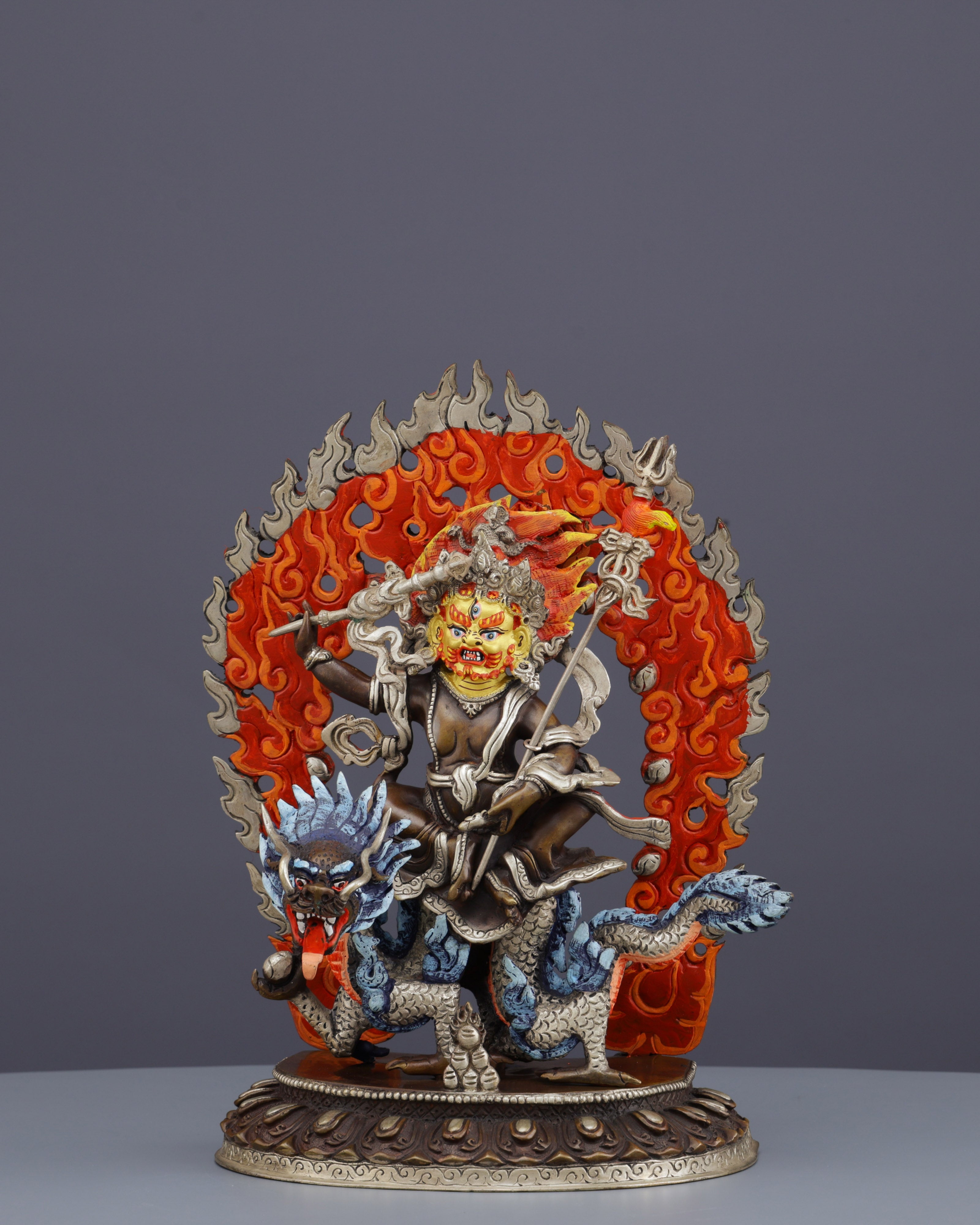 Oxidized White Dzambhala Statue | Handcrafted Tibetan Buddhist Wealth Deity