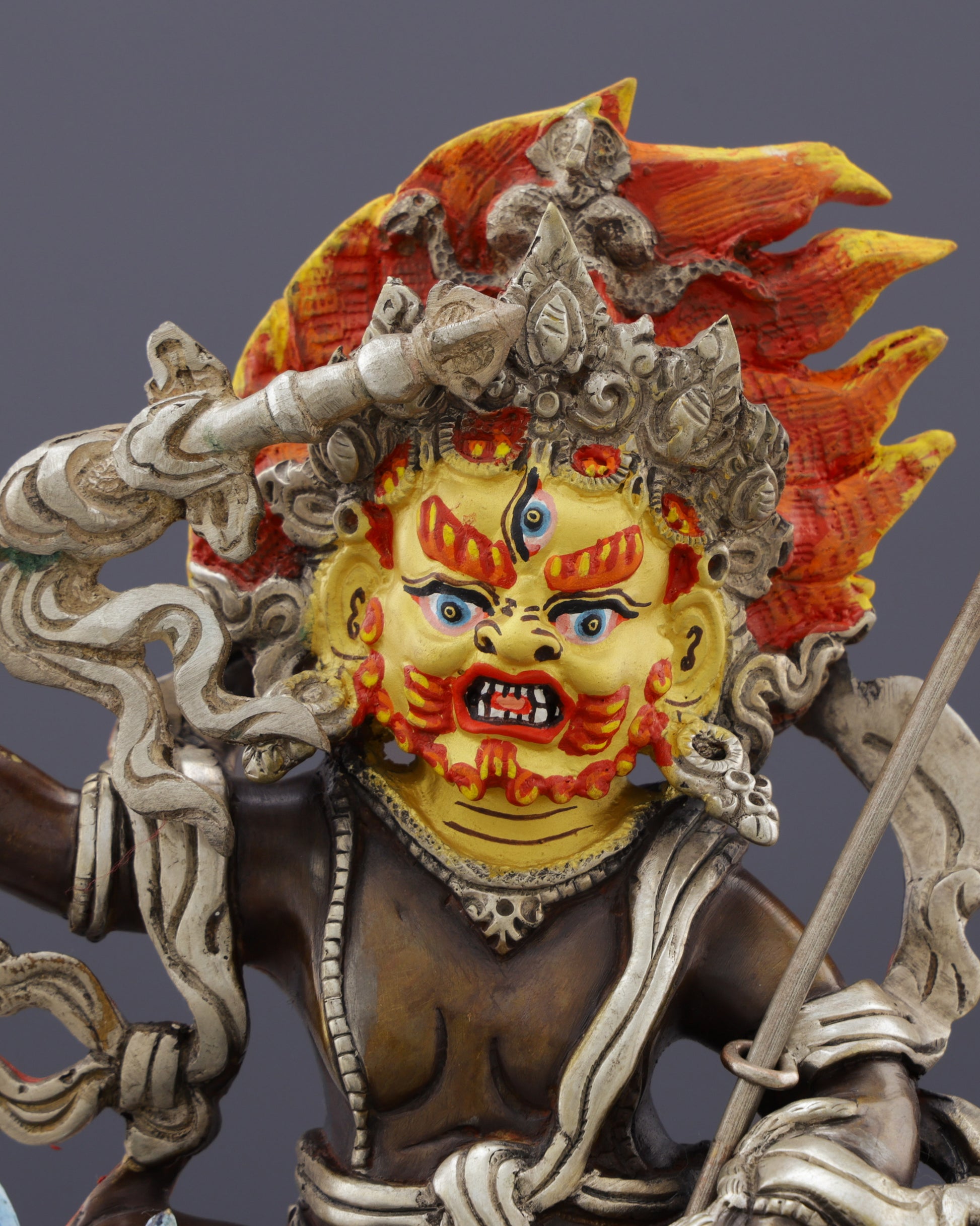 Oxidized White Dzambhala Statue | Handcrafted Tibetan Buddhist Wealth Deity - Authentic Handcrafted Statue