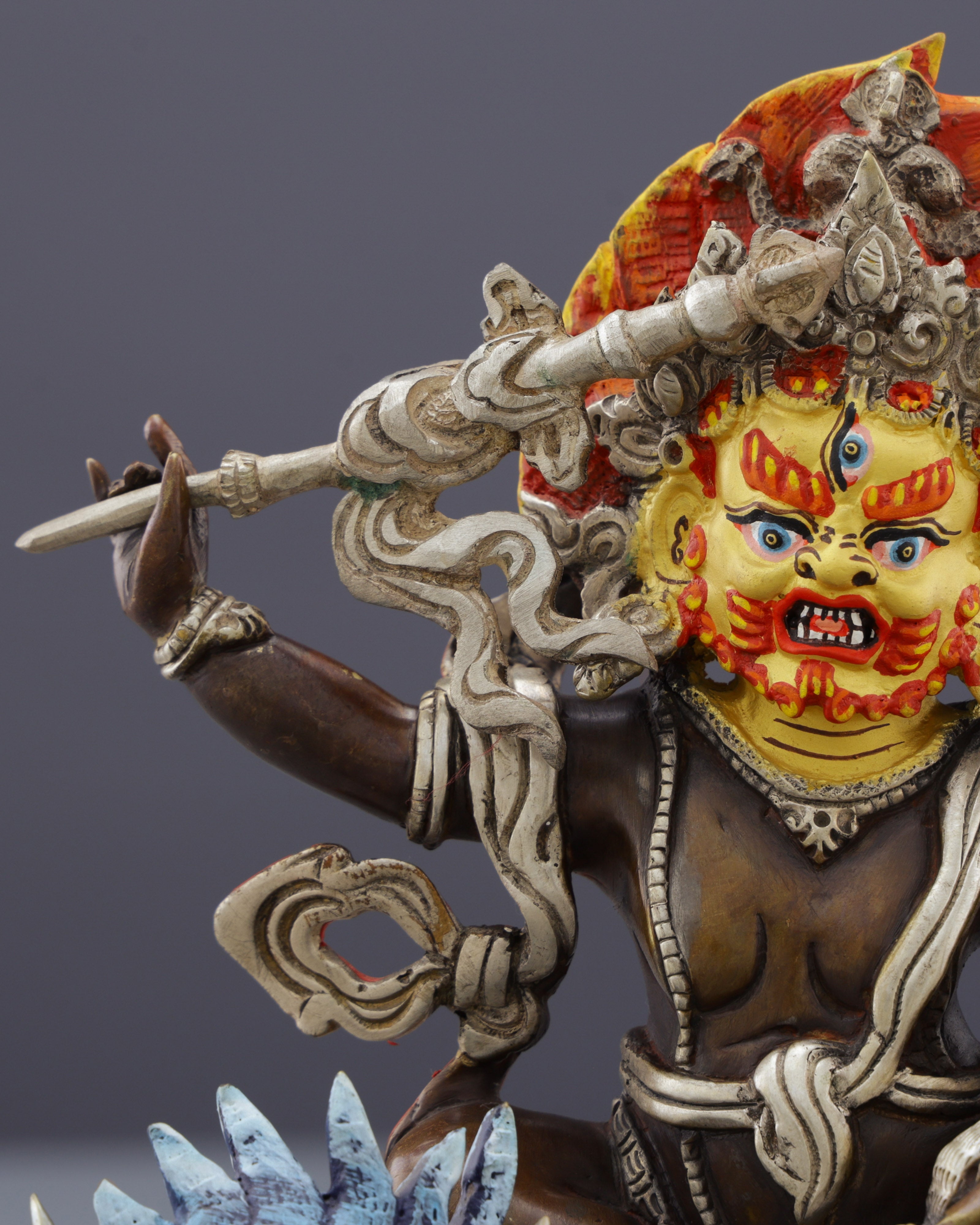Oxidized White Dzambhala Statue | Handcrafted Tibetan Buddhist Wealth Deity