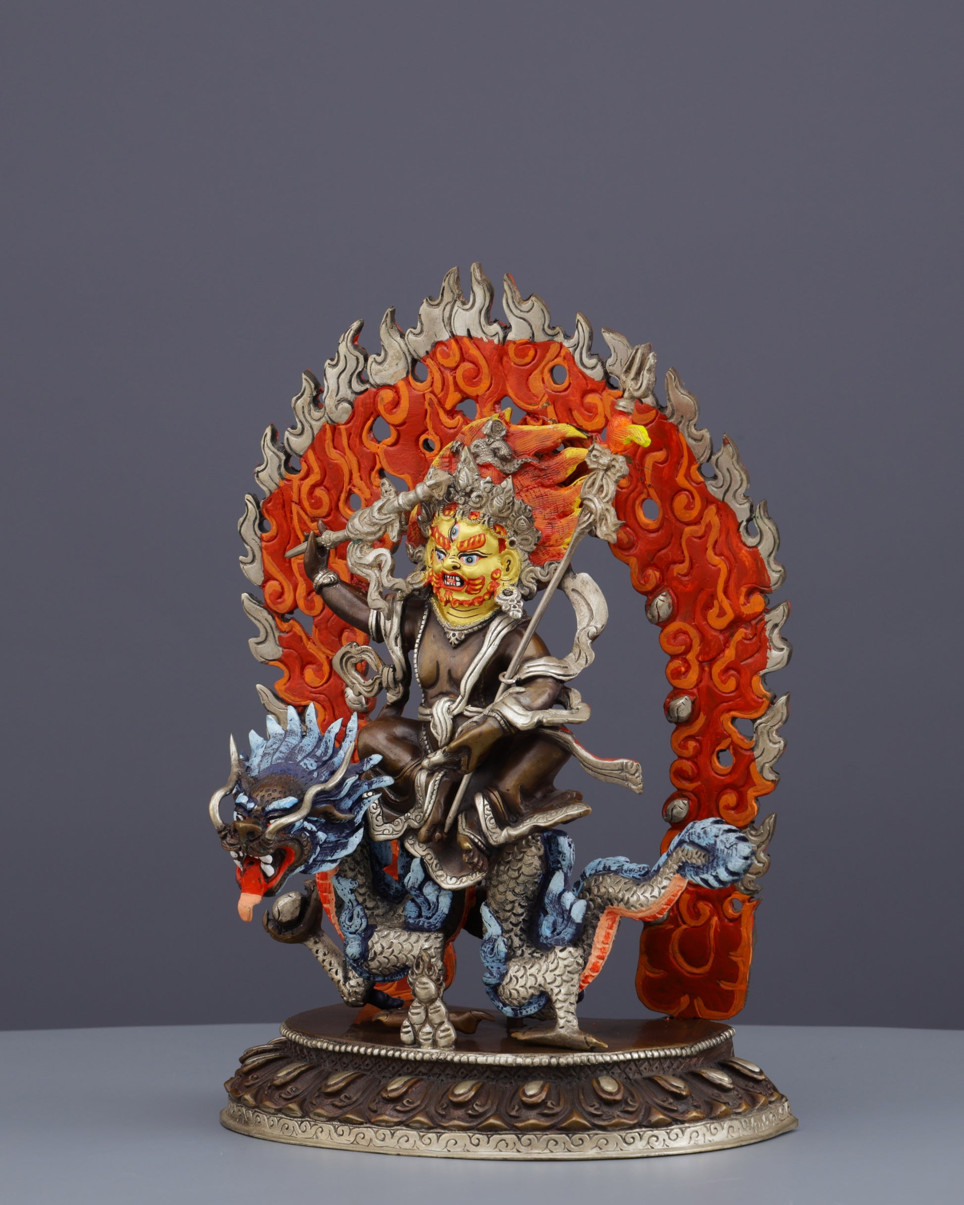 Oxidized White Dzambhala Statue | Handcrafted Tibetan Buddhist Wealth Deity - Authentic Handcrafted Statue