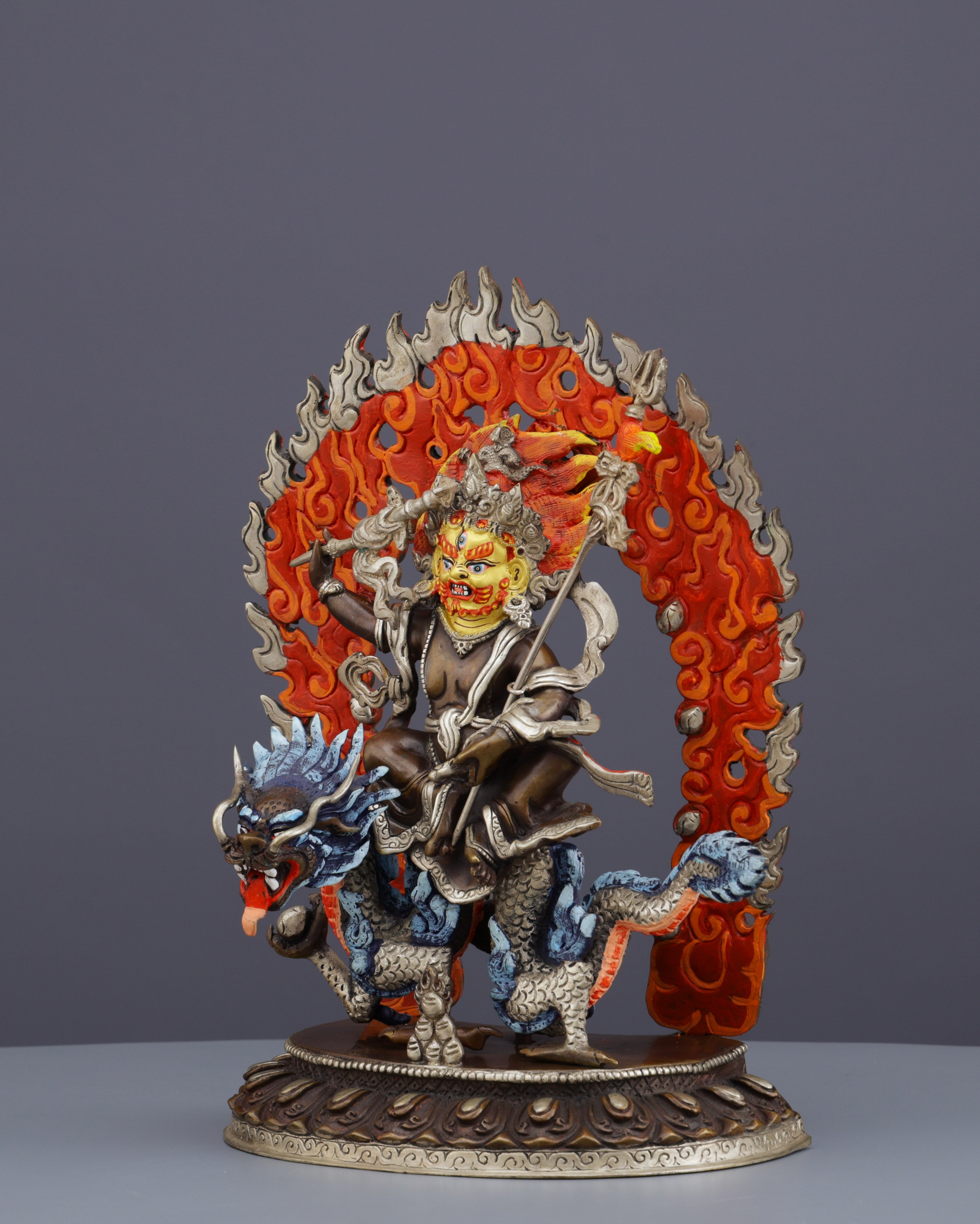 Oxidized White Dzambhala Statue | Handcrafted Tibetan Buddhist Wealth Deity