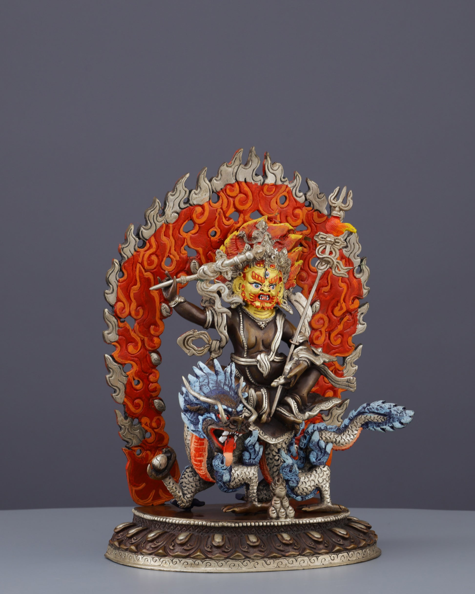 Oxidized White Dzambhala Statue | Handcrafted Tibetan Buddhist Wealth Deity - Authentic Handcrafted Statue