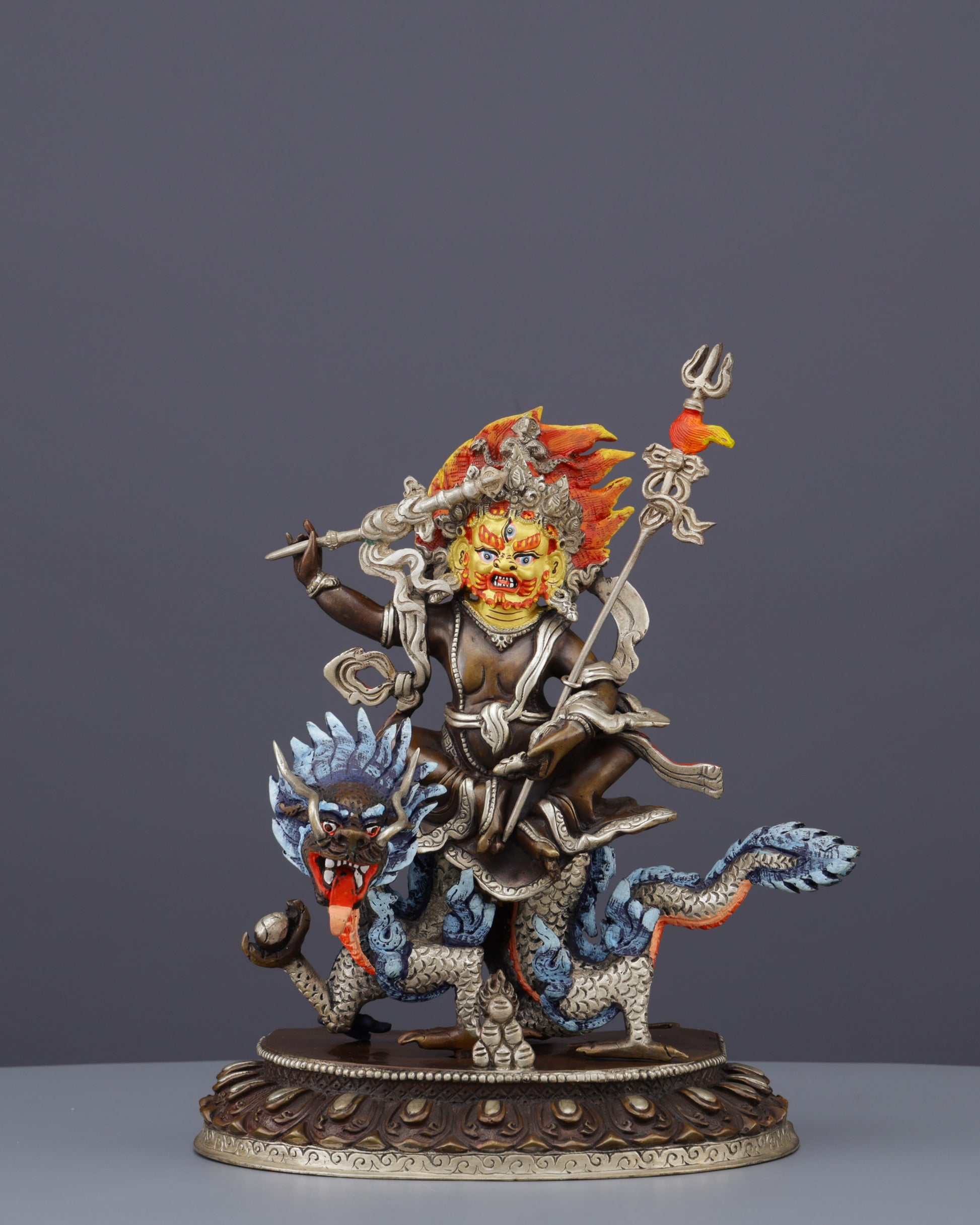 Oxidized White Dzambhala Statue | Handcrafted Tibetan Buddhist Wealth Deity - Authentic Handcrafted Statue