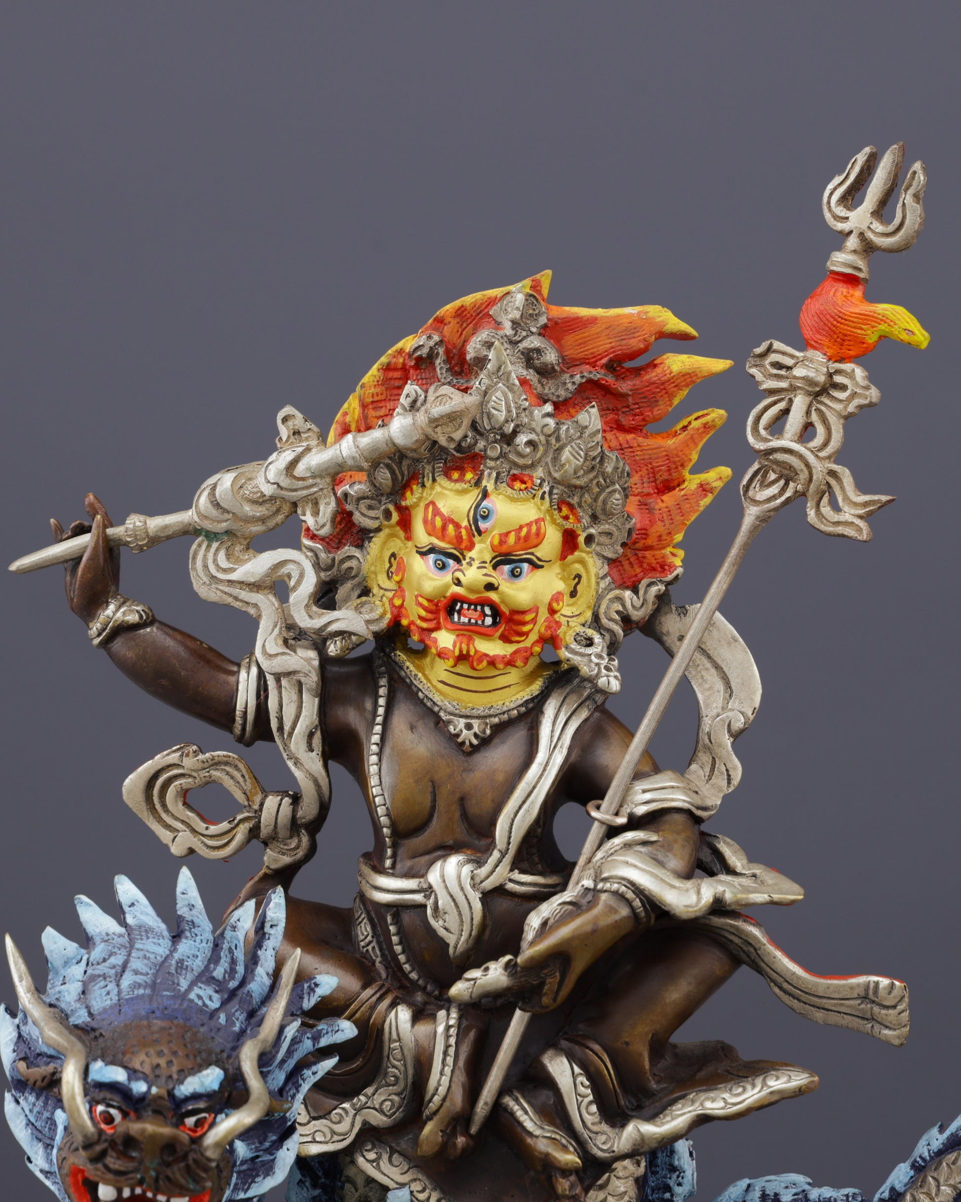 Oxidized White Dzambhala Statue | Handcrafted Tibetan Buddhist Wealth Deity - Authentic Handcrafted Statue